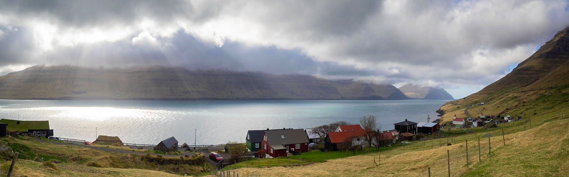 Panorama of Kalsoyarfjørður and Kalsoy island seen from over Kunoyar hamlet