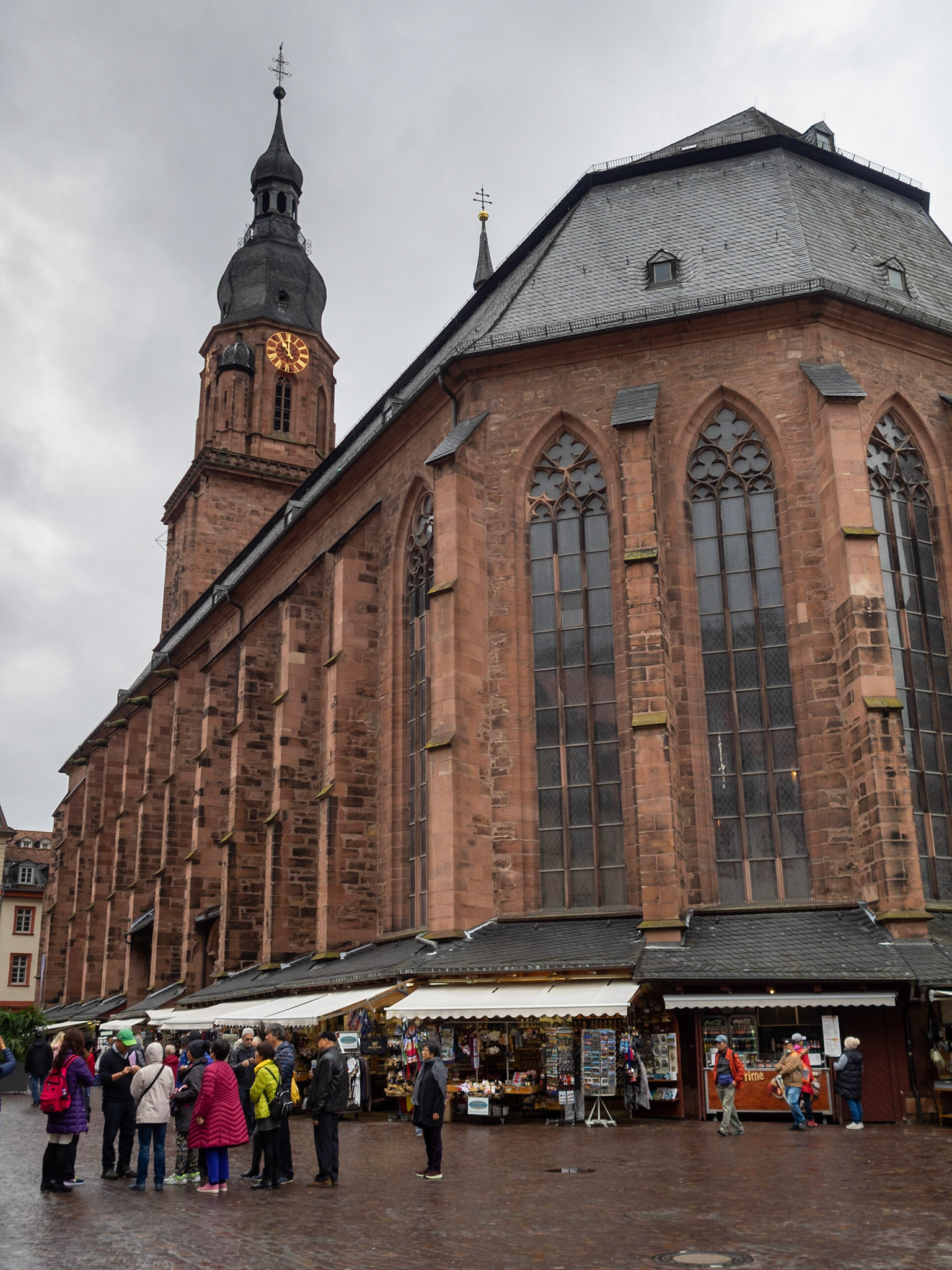 Market stalls around the Heiliggeistkirche Heidelberg