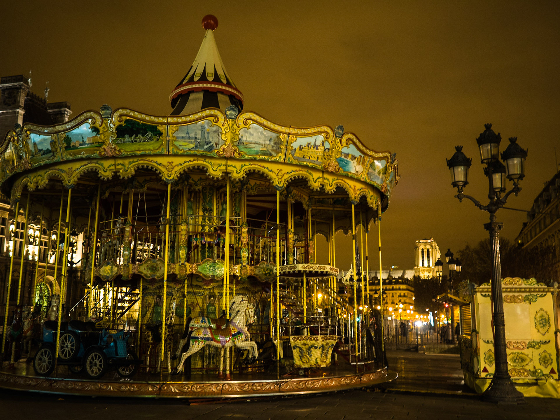 Old carousel in the night lights
