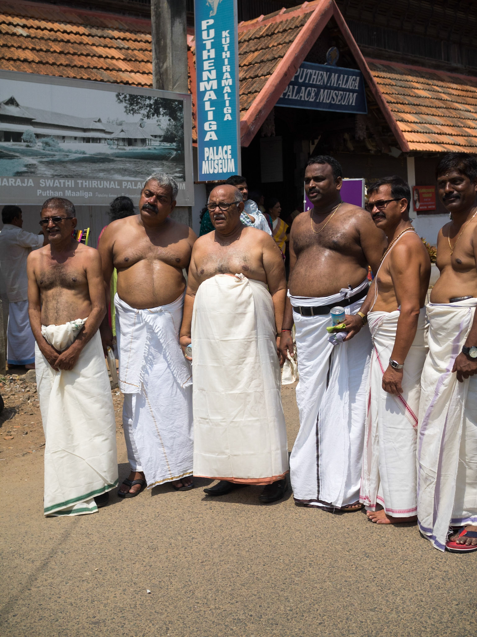 Group of male Hindu pilgrims to Sri Padmanabhaswamy Temple