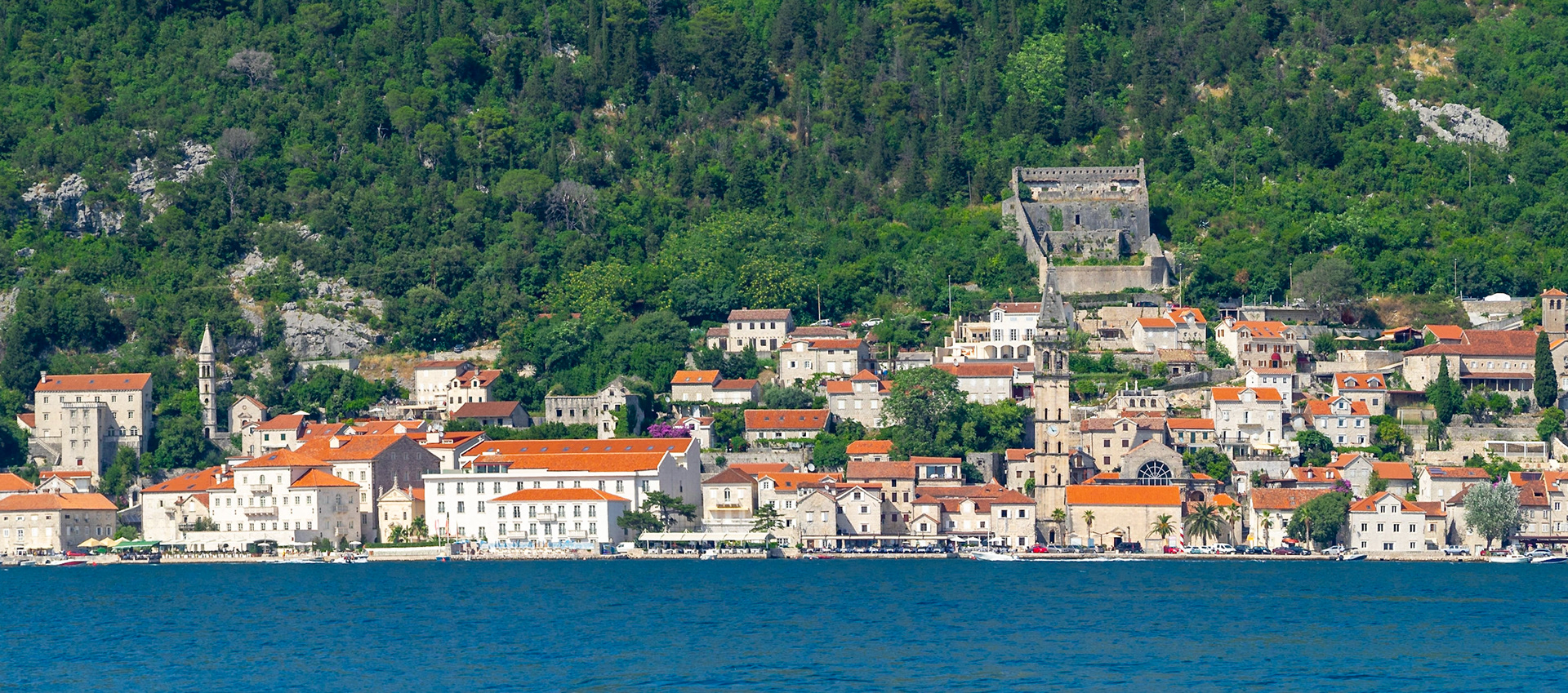 Panorama of seaside Perast, Montenegro