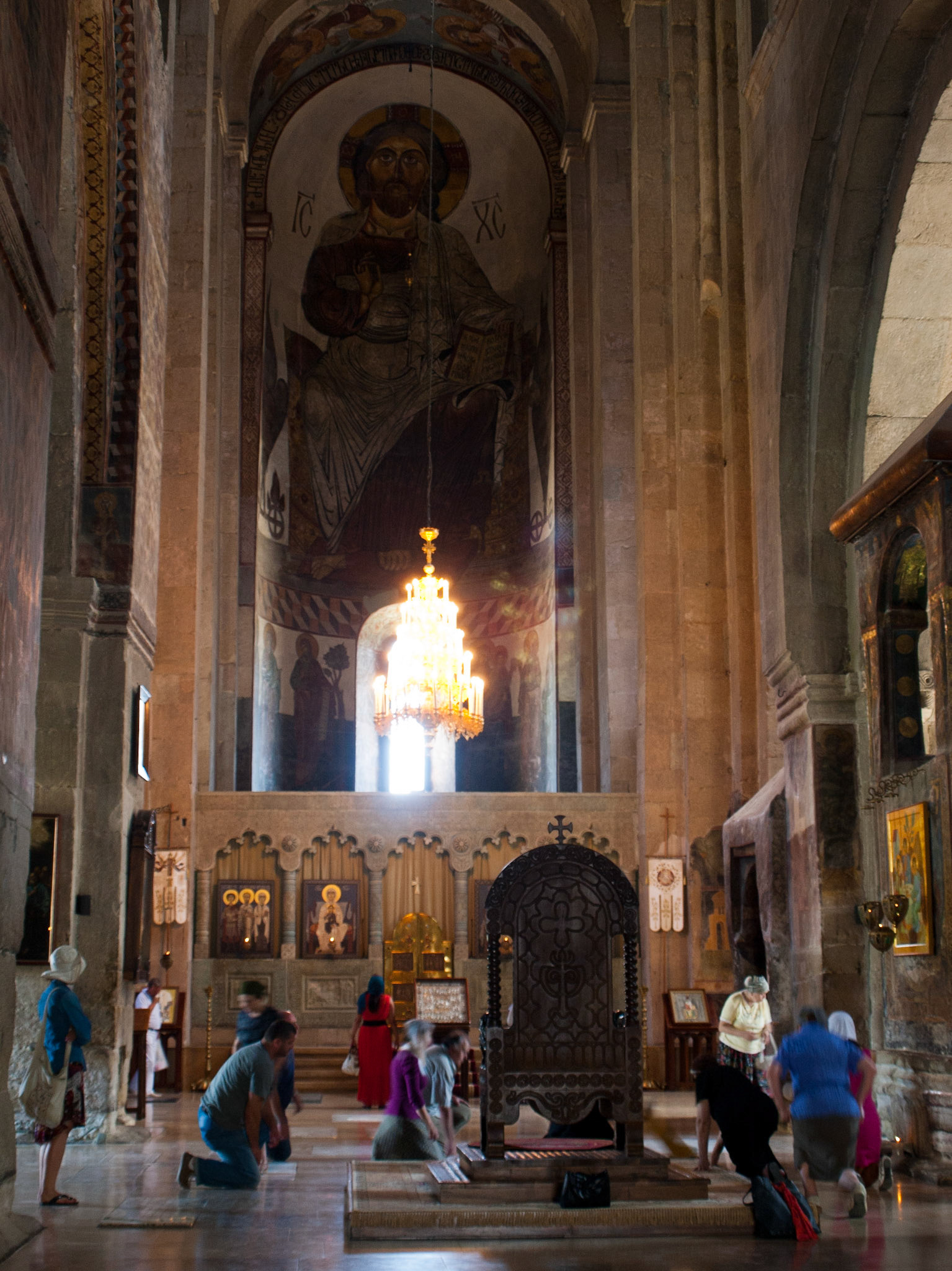 Pilgrims inside Svetitskhoveli Cathedral, Mtskheta