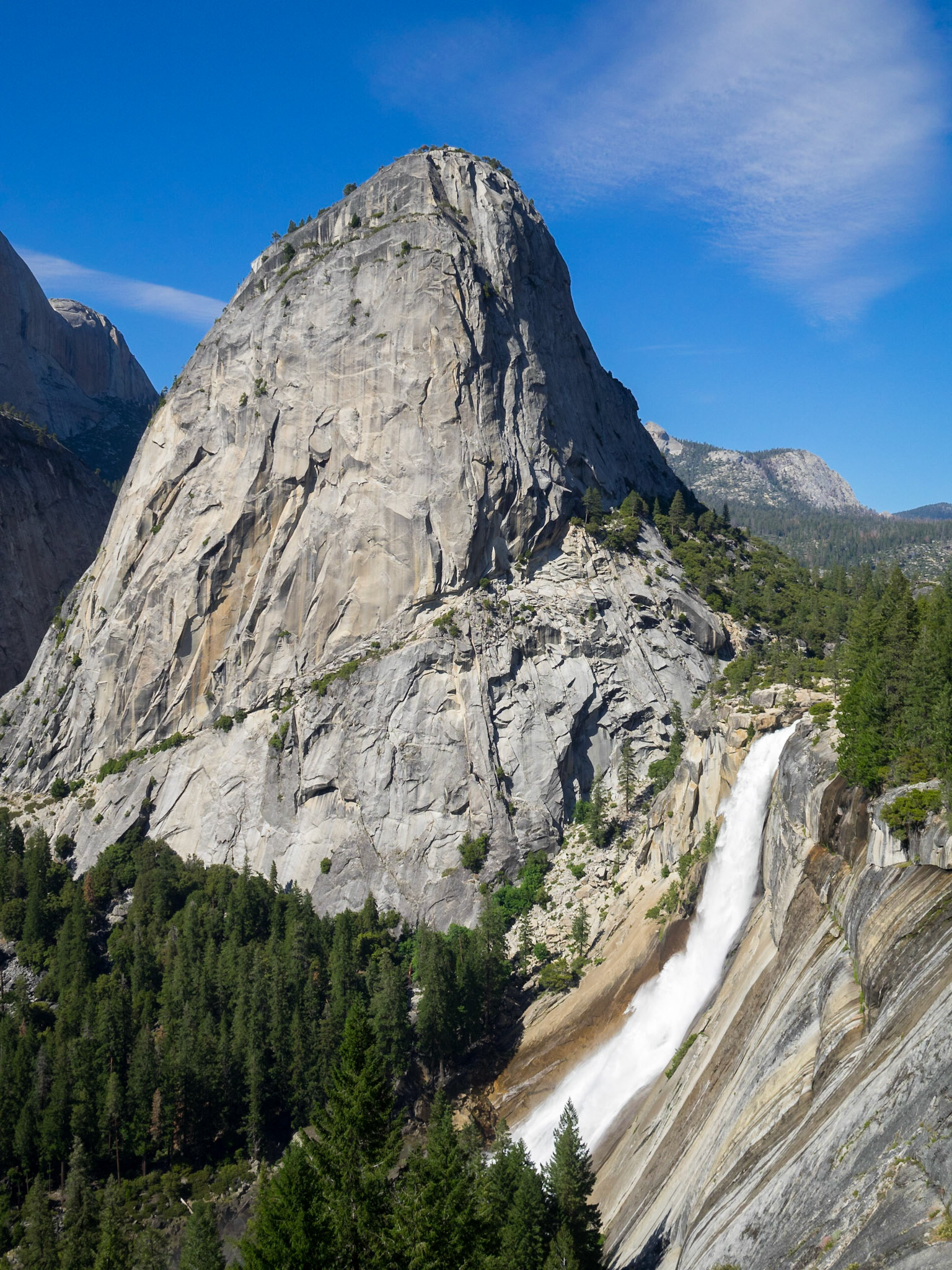 Nevada Falls and Liberty Cap seen from John Muir Trail