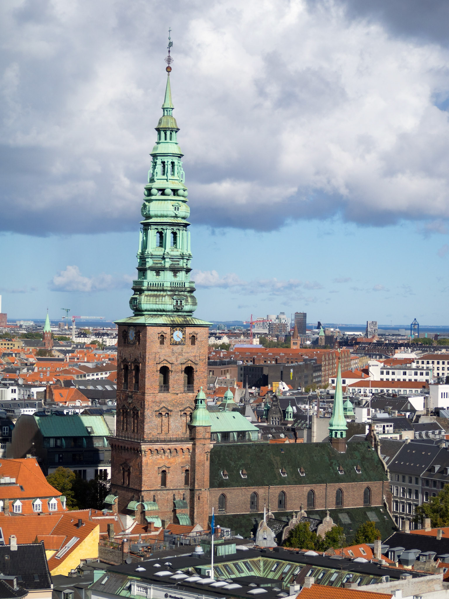 Church tower over Copenhagen roofs
