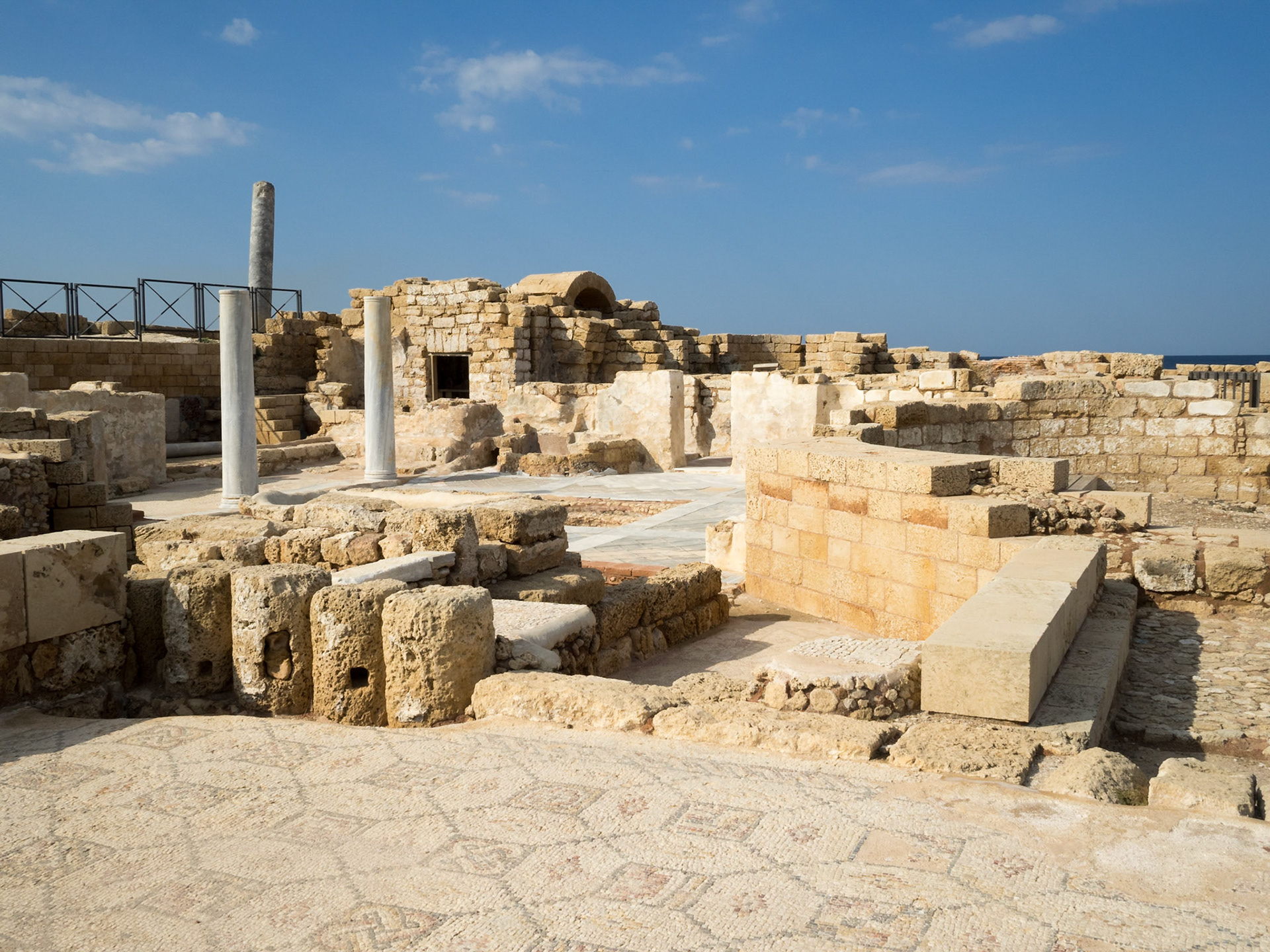 Caesarea bathhouse ruins and mosaic