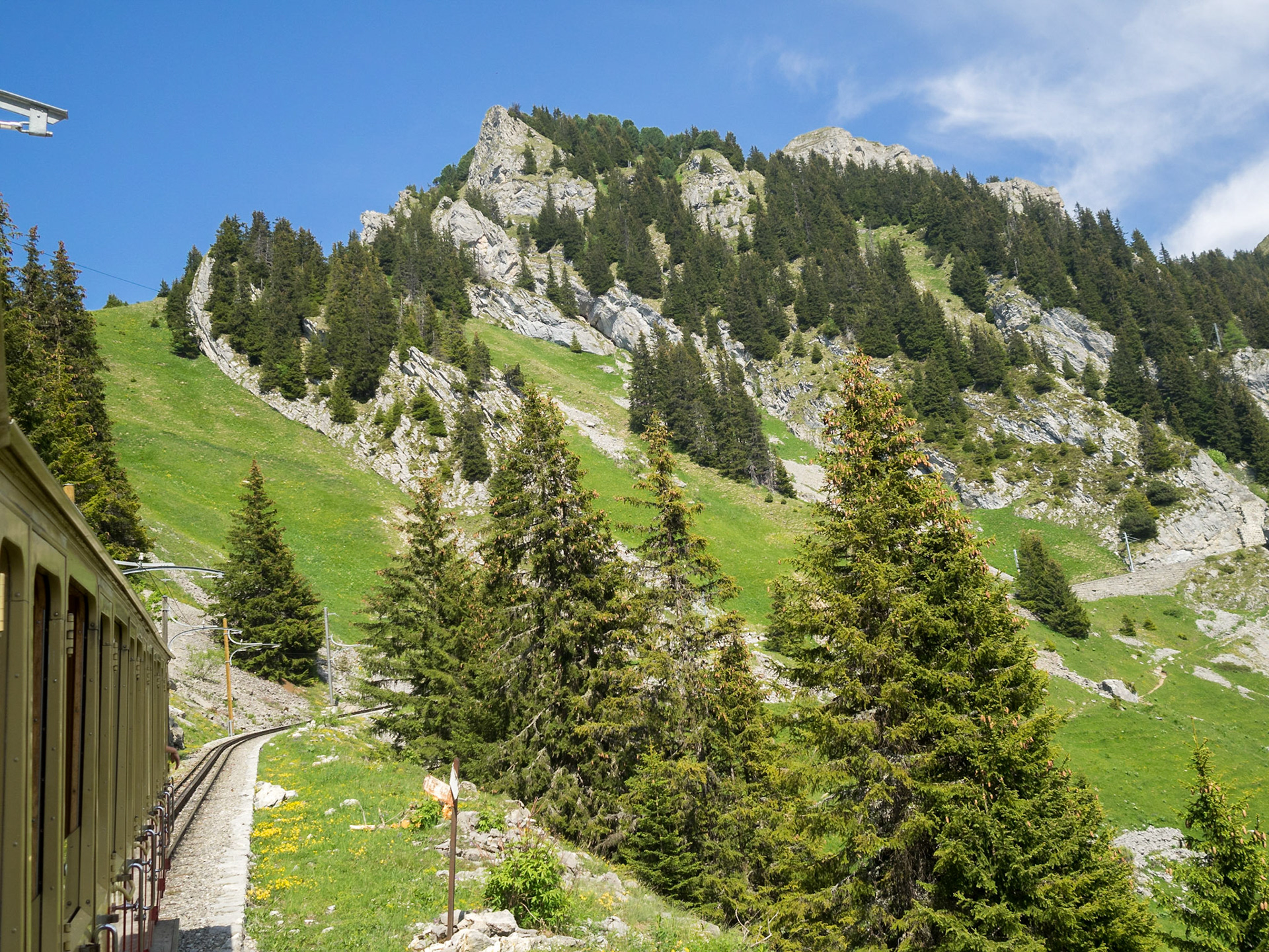 Schynige Platte Railway being pushed uphill