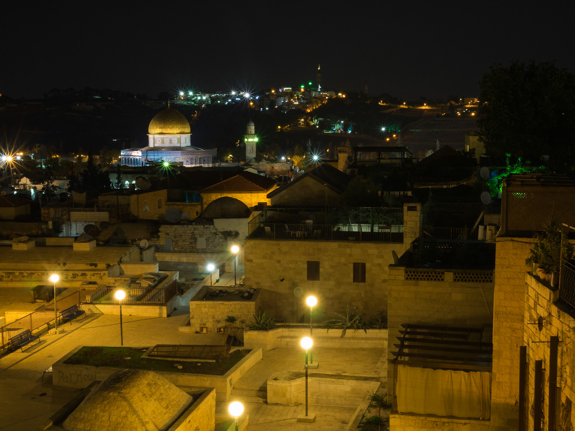 Over the Jewish Quarter at night