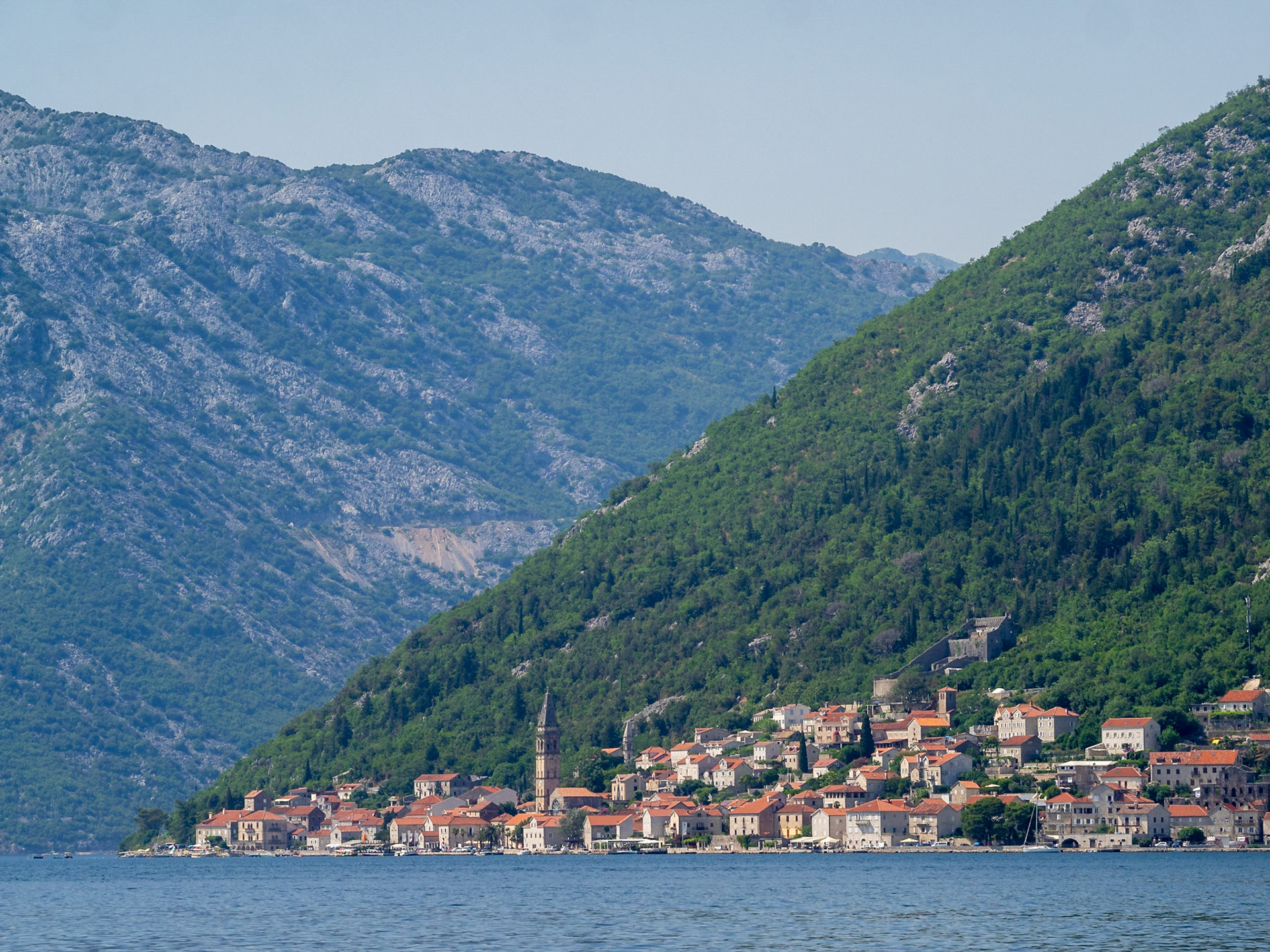Perast below the mountains of Kotor Bay, Montenegro