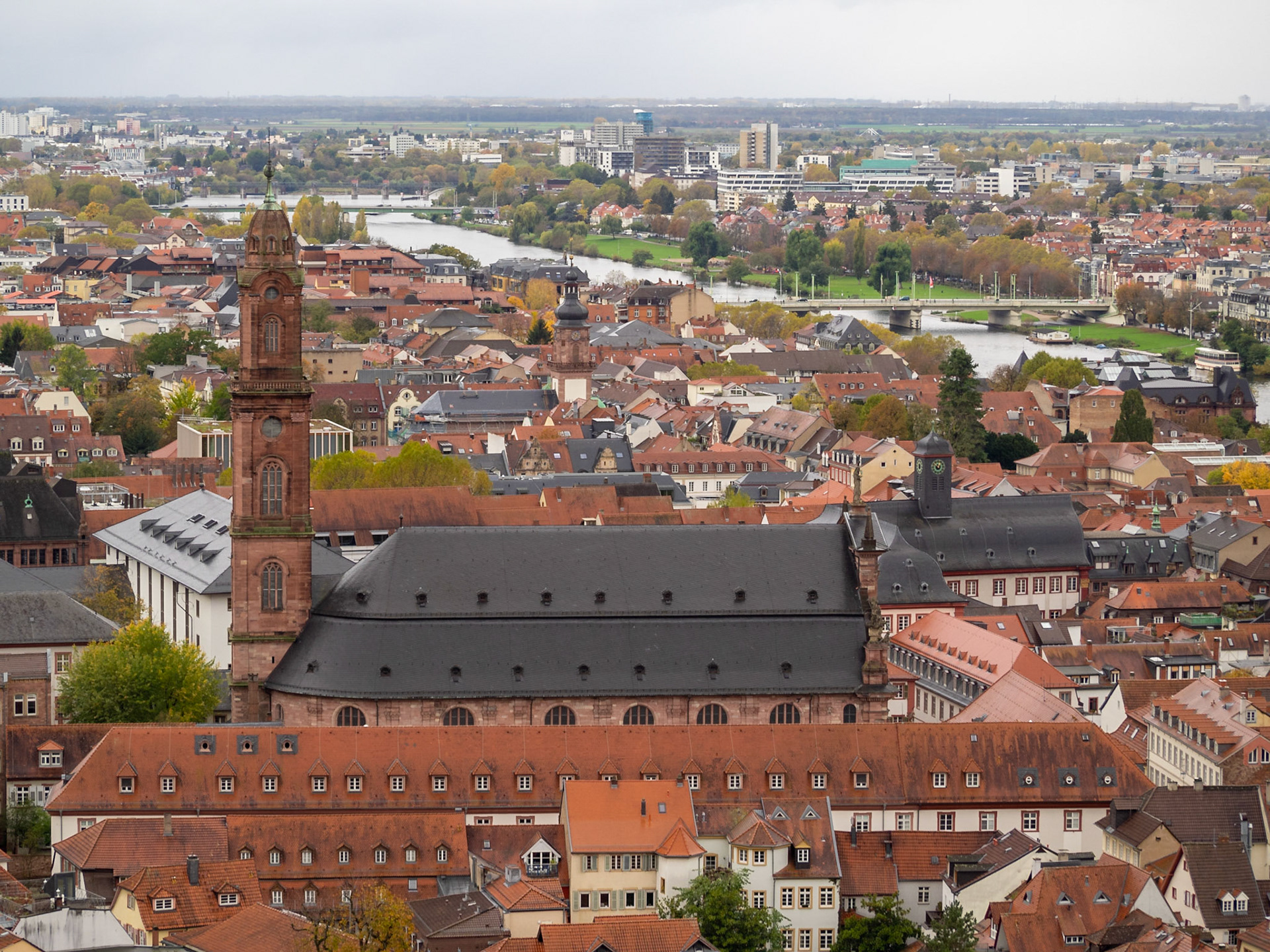 Jesuitenkirche over Heidelberg seen from the Castle grounds
