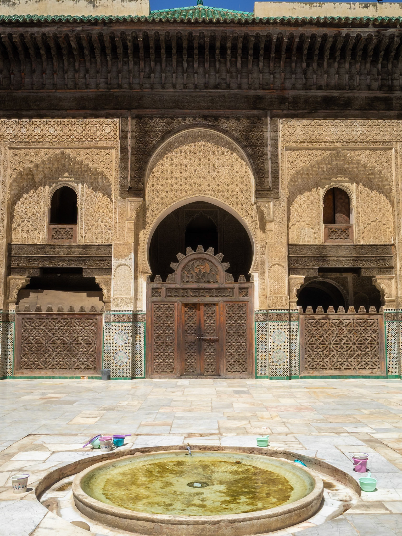 Bou Inania Madrasa courtyard and fountain, Fez, Morocco