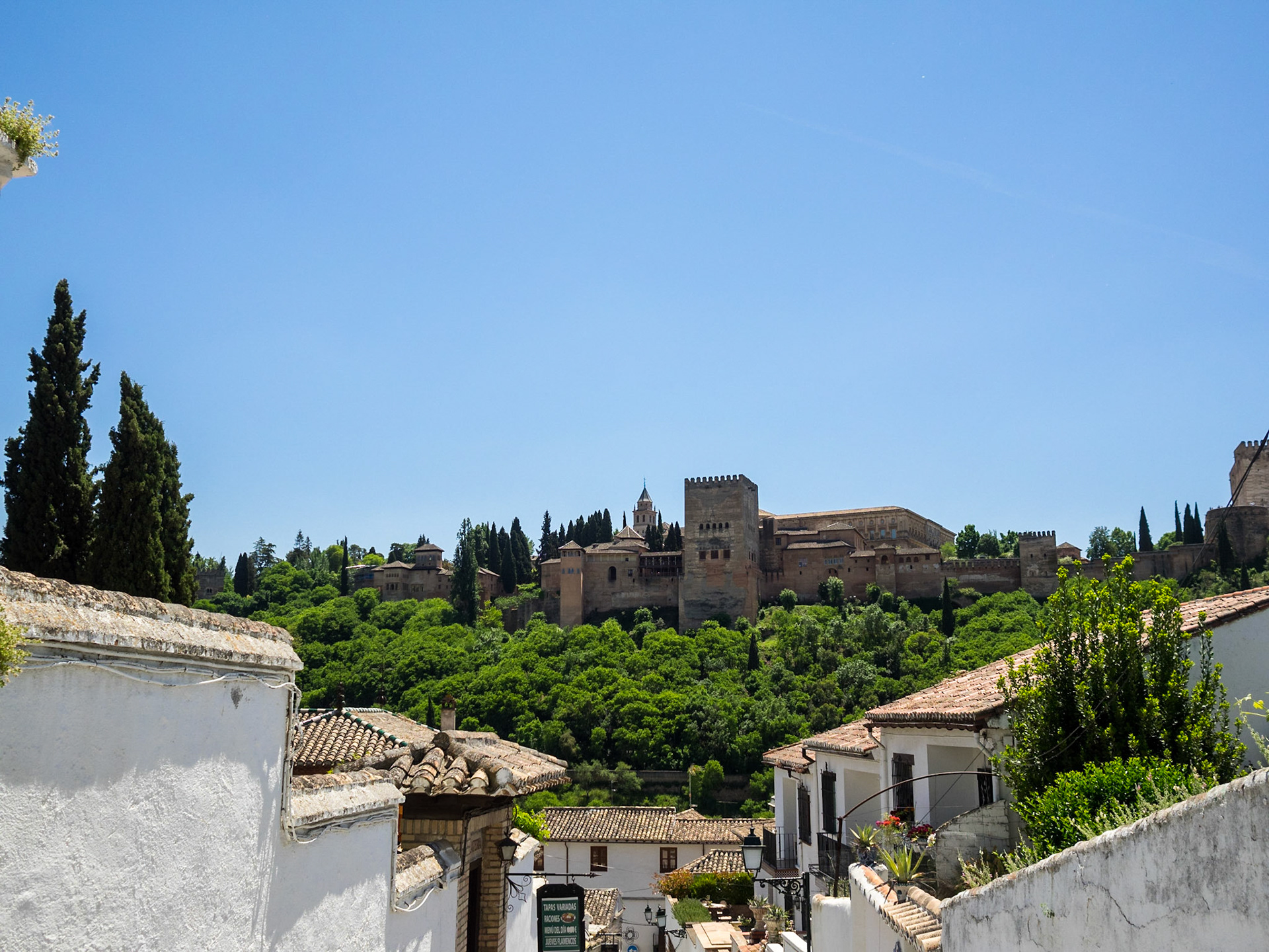 View to Allambra over Granada roofs