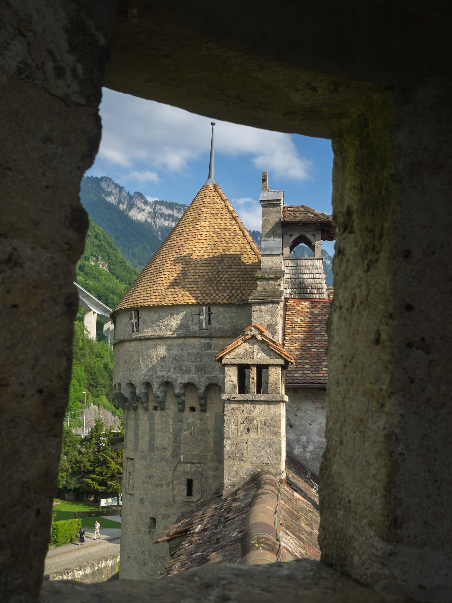 Chateau de Chillon tower seen from a castle window