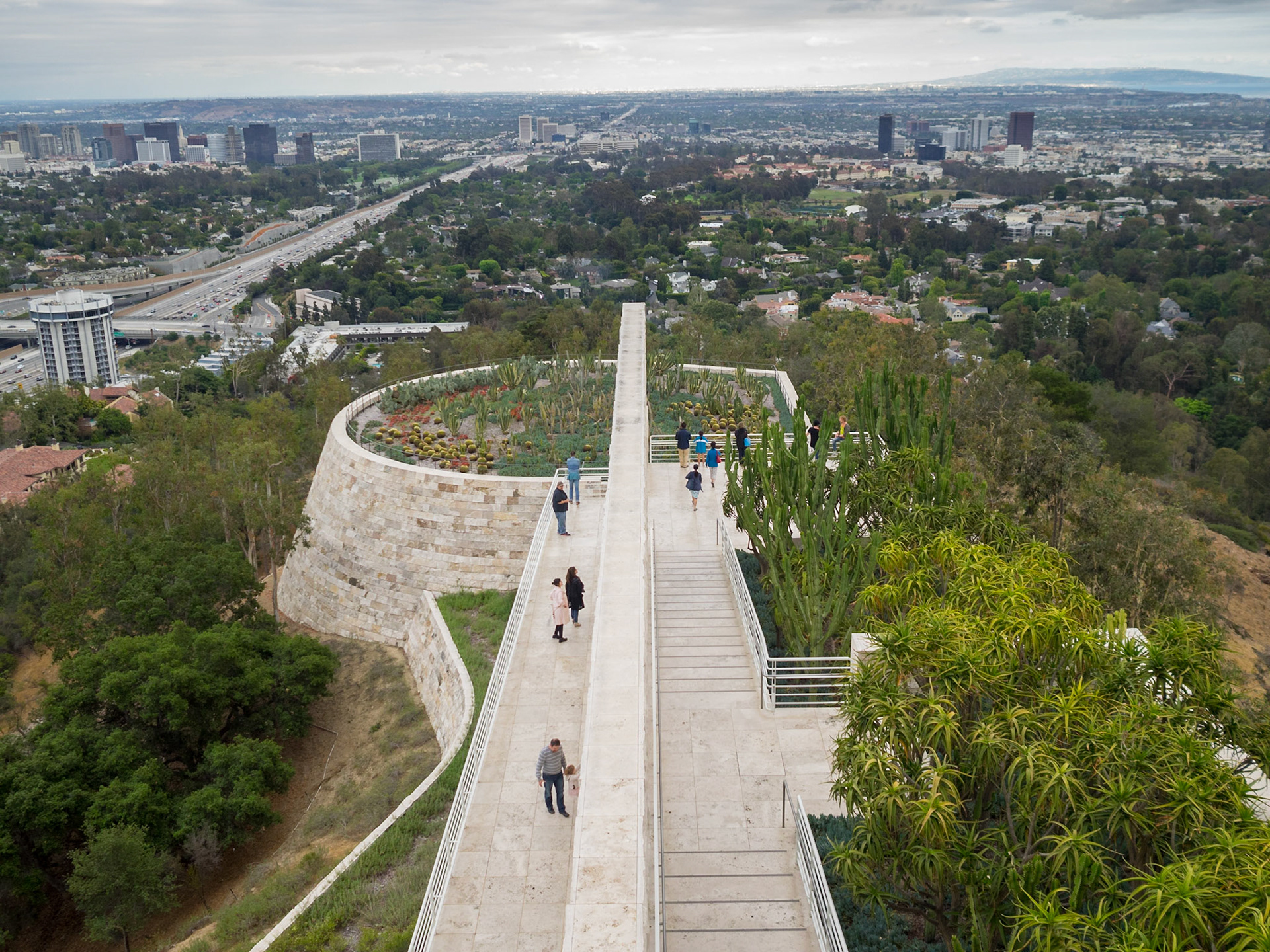 Getty Center garden with Los Angeles in background