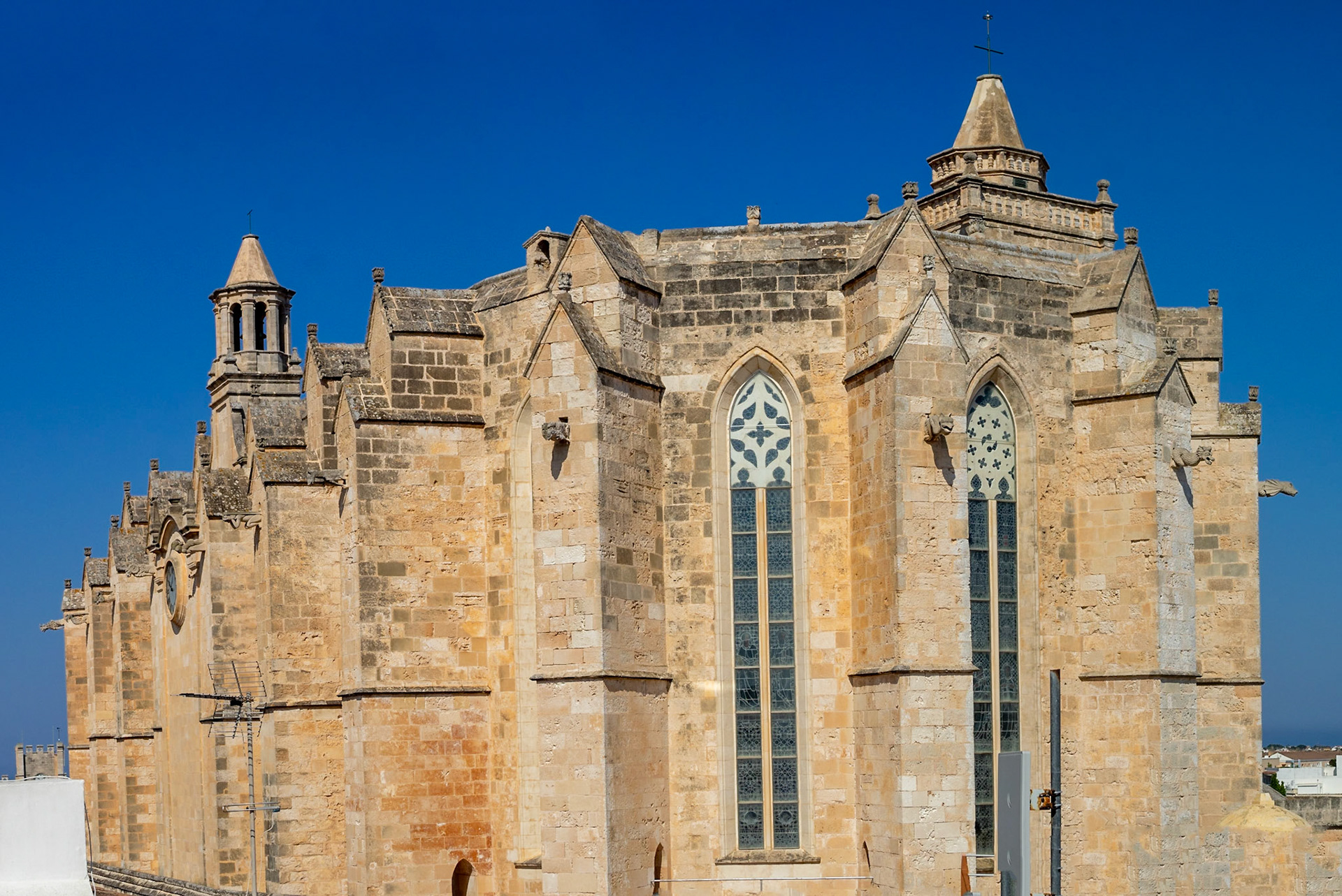 The gothic style apse with gargoyles from the Ciutadella de Menorca Cathedral
