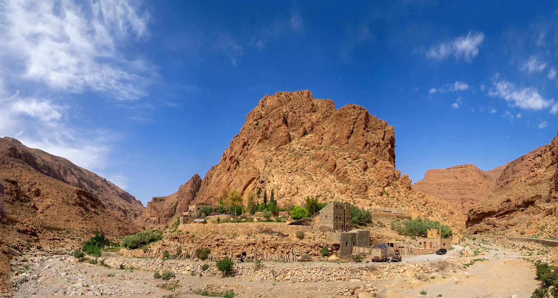 Todgha dry riverbend in the High Atlas mountains, Morocco