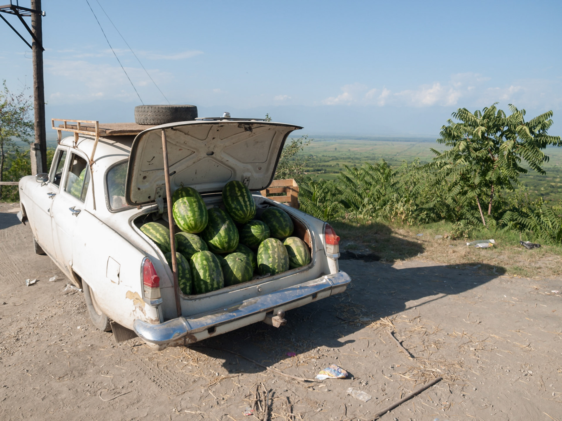 Selling watermelons in the car truck