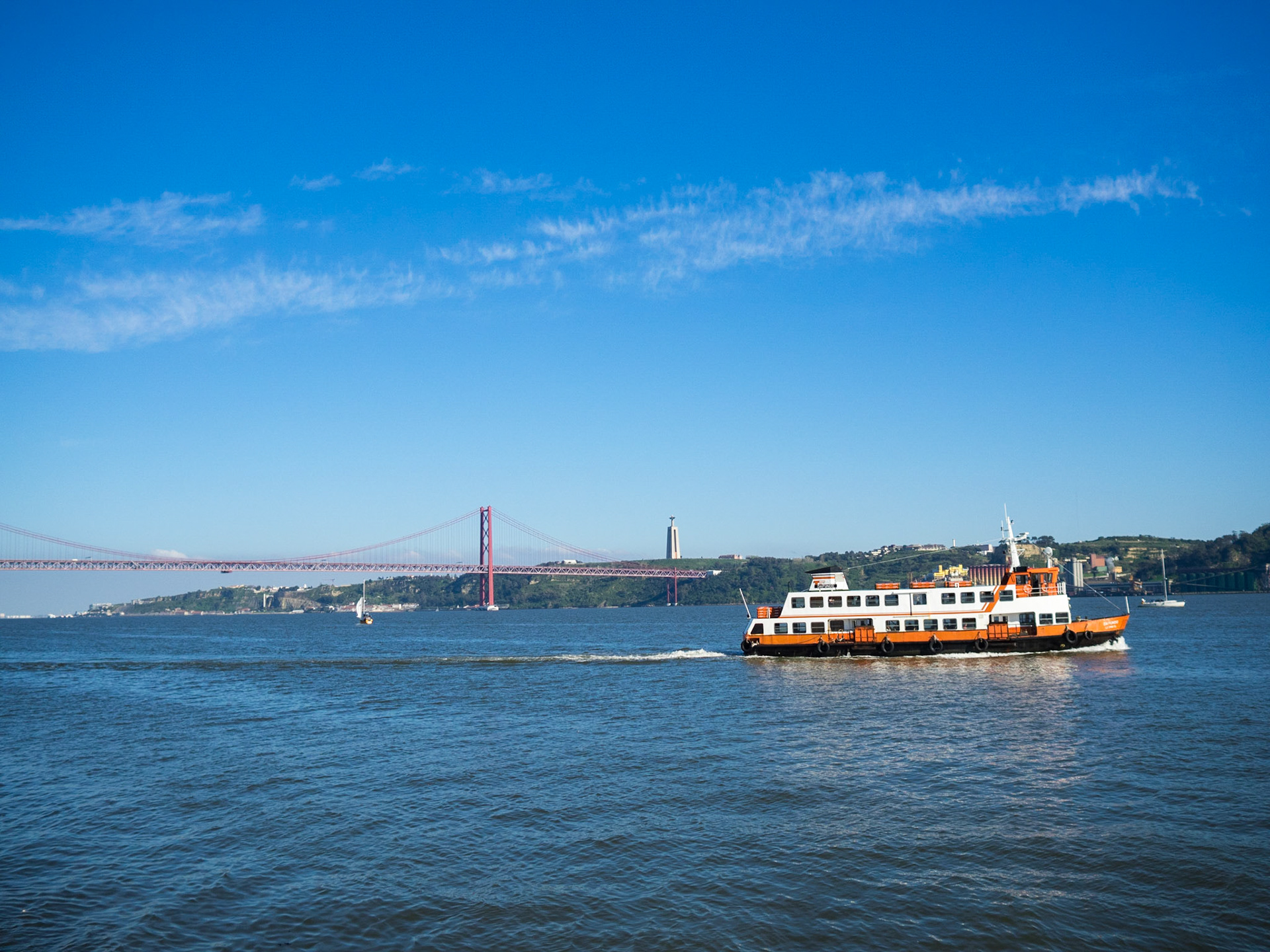 Typical Lisbon ferry boat in Tagus river
