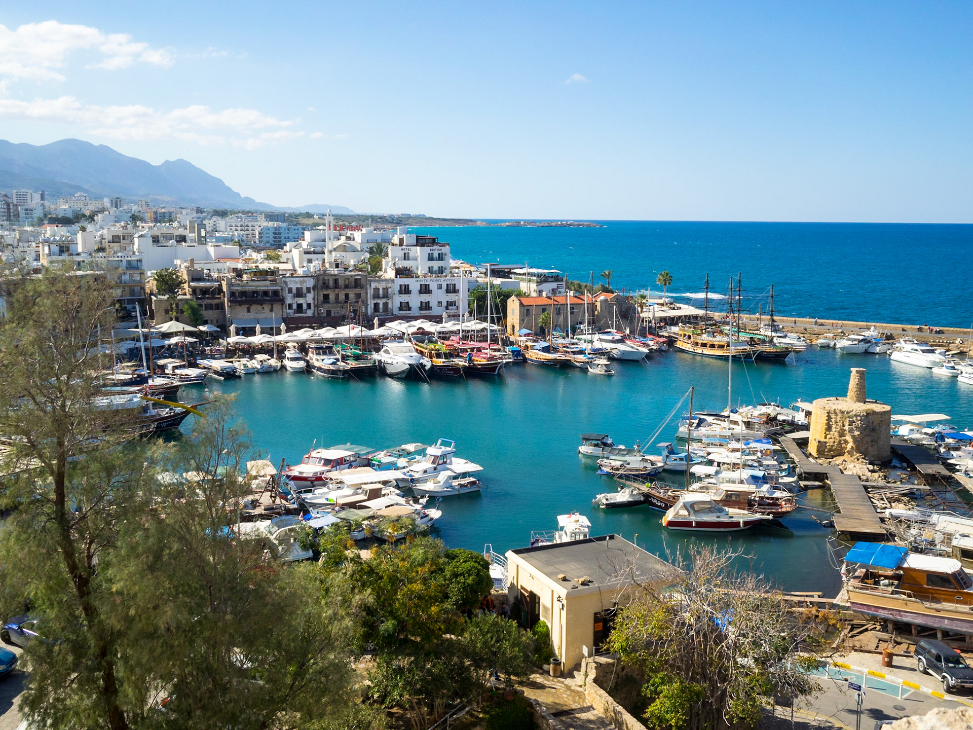 Kyrenia port turquoise waters seen from the Castle