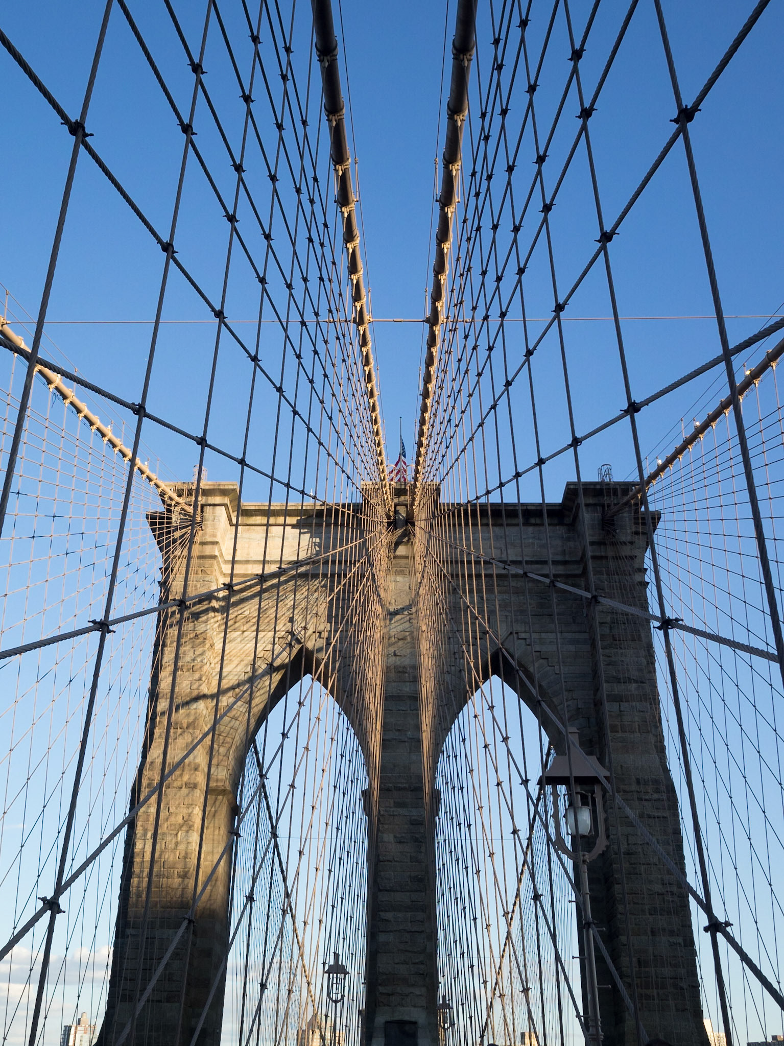 Brooklyn Bridge structure in the sunset light