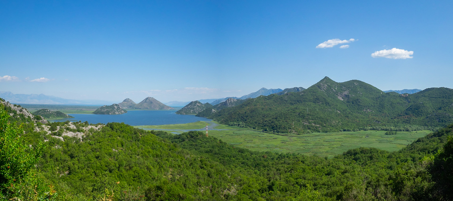 Panorama of Lake Skadar surrounded by the mountains, Montenegro