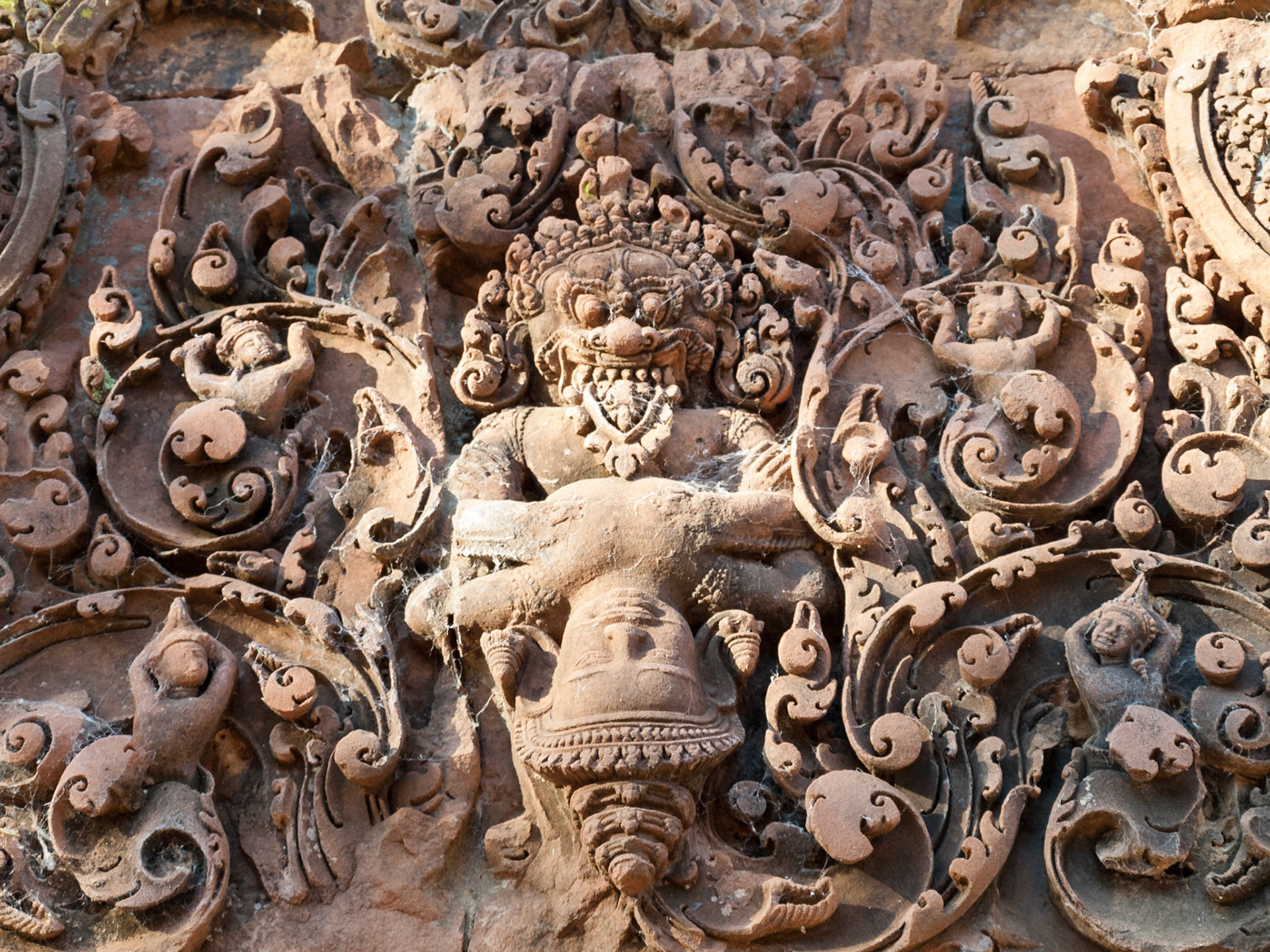 Banteay Srei, Siem Reap, Cambodia - a Hindu temple dedicated to Shiva commissioned by a Brahman. The finest carvings on a pinkish stone