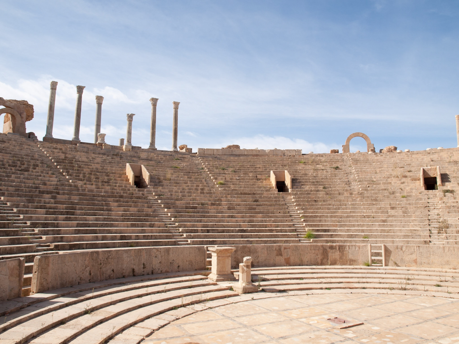 Leptis Magna theater seats seen from the stage
