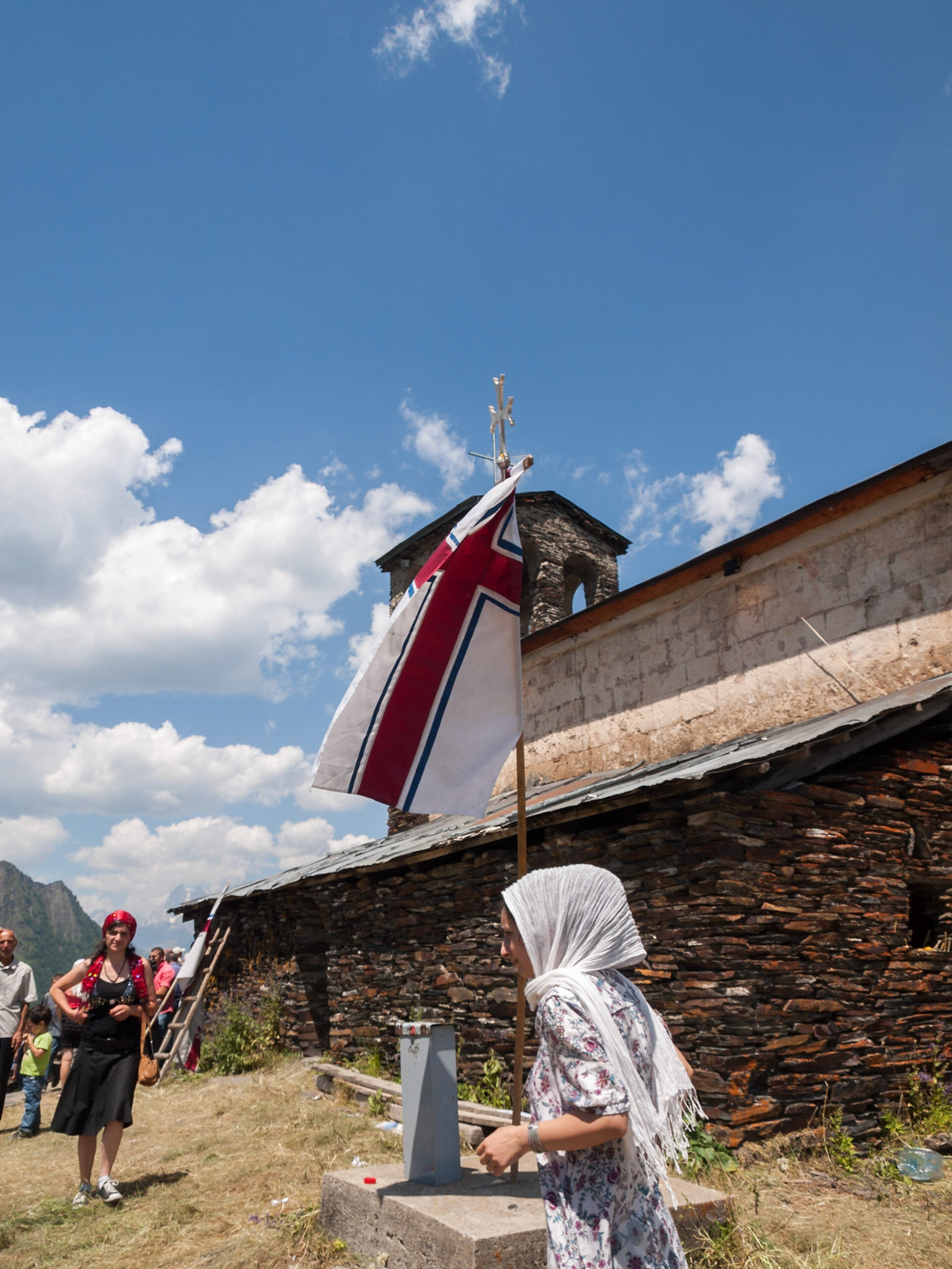 Women pilgrims in Lamaria Church, Svaneti, Georgia