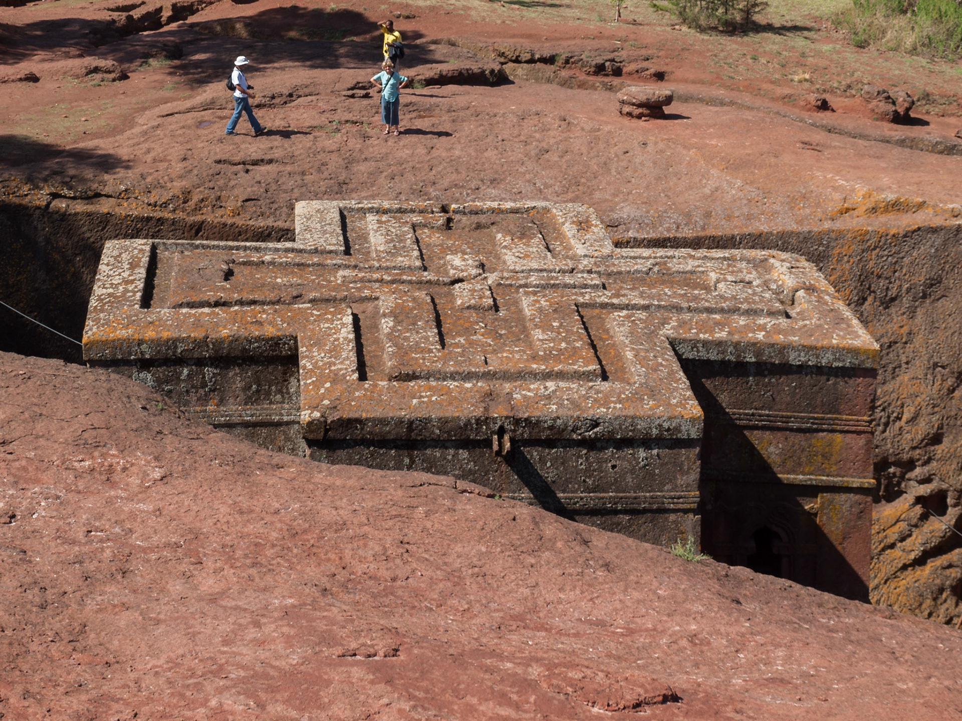 Cross shaped Bet Giyorgis church in Lalibela - top view