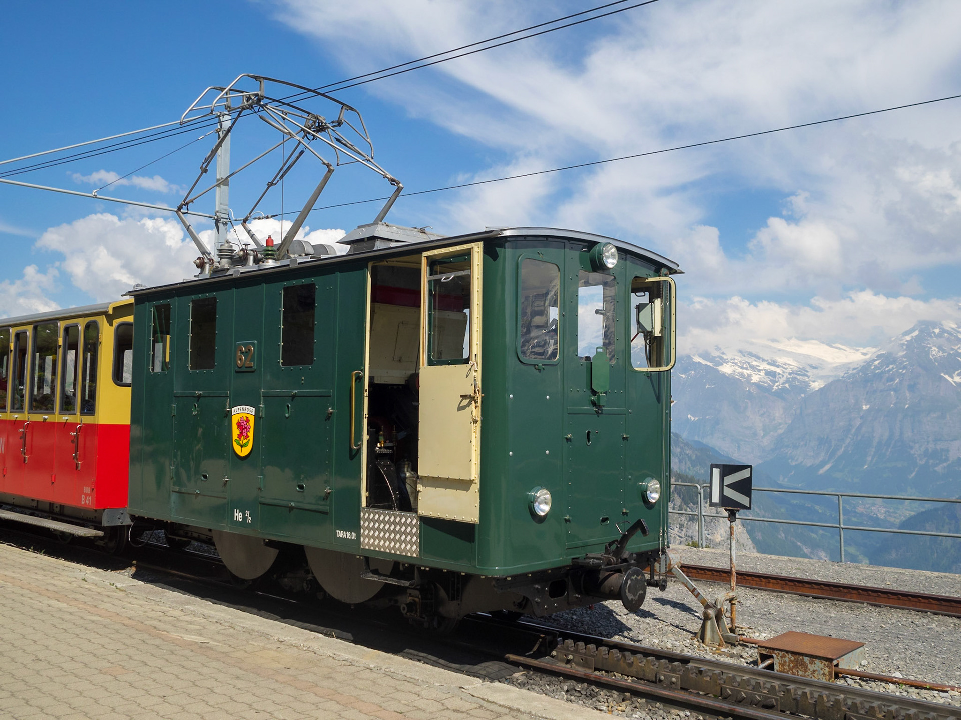 Schynige Platte locomotive with Bernese Alps in background