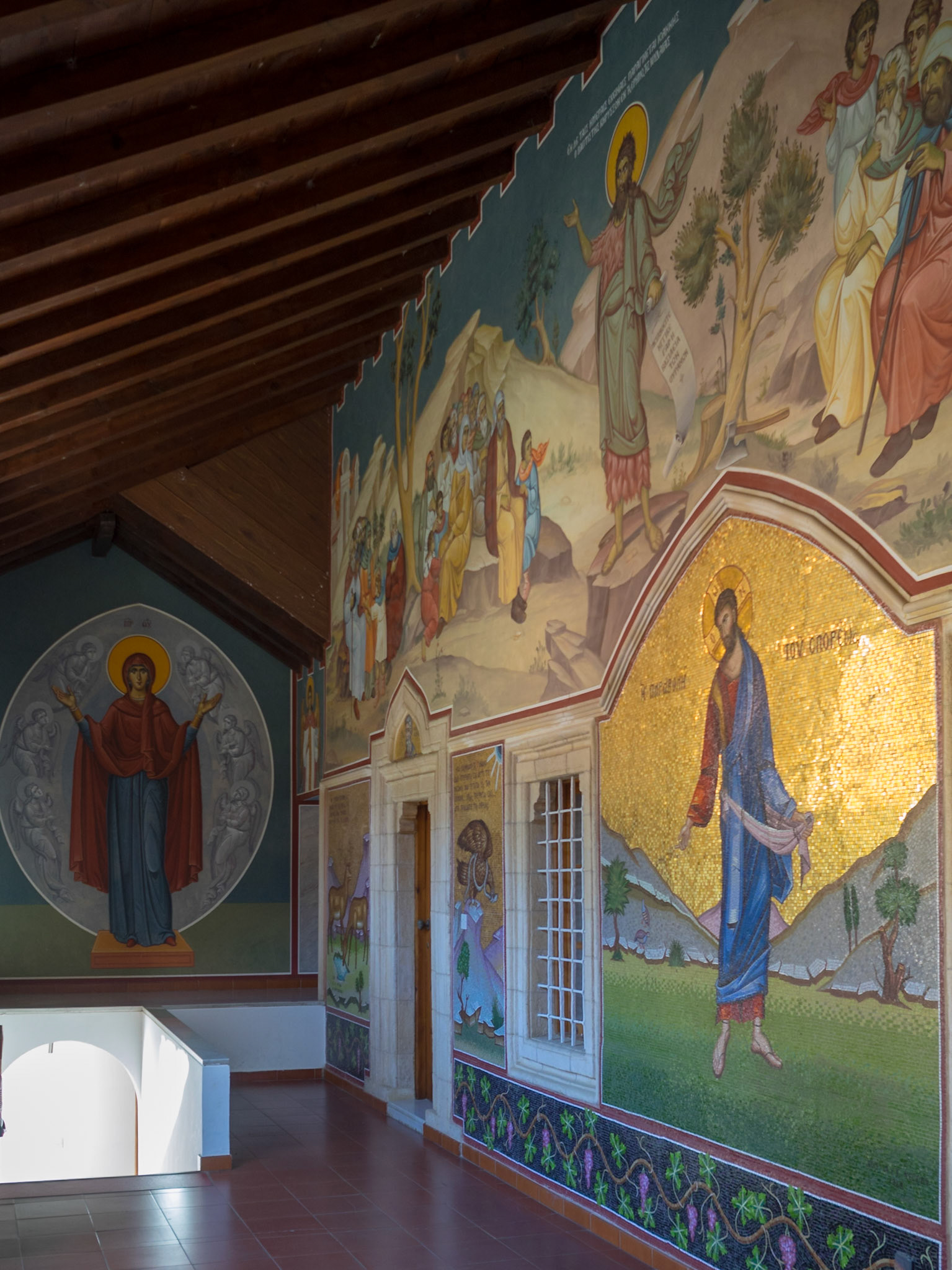 Kykkos Monastery fresco painted corridor walls