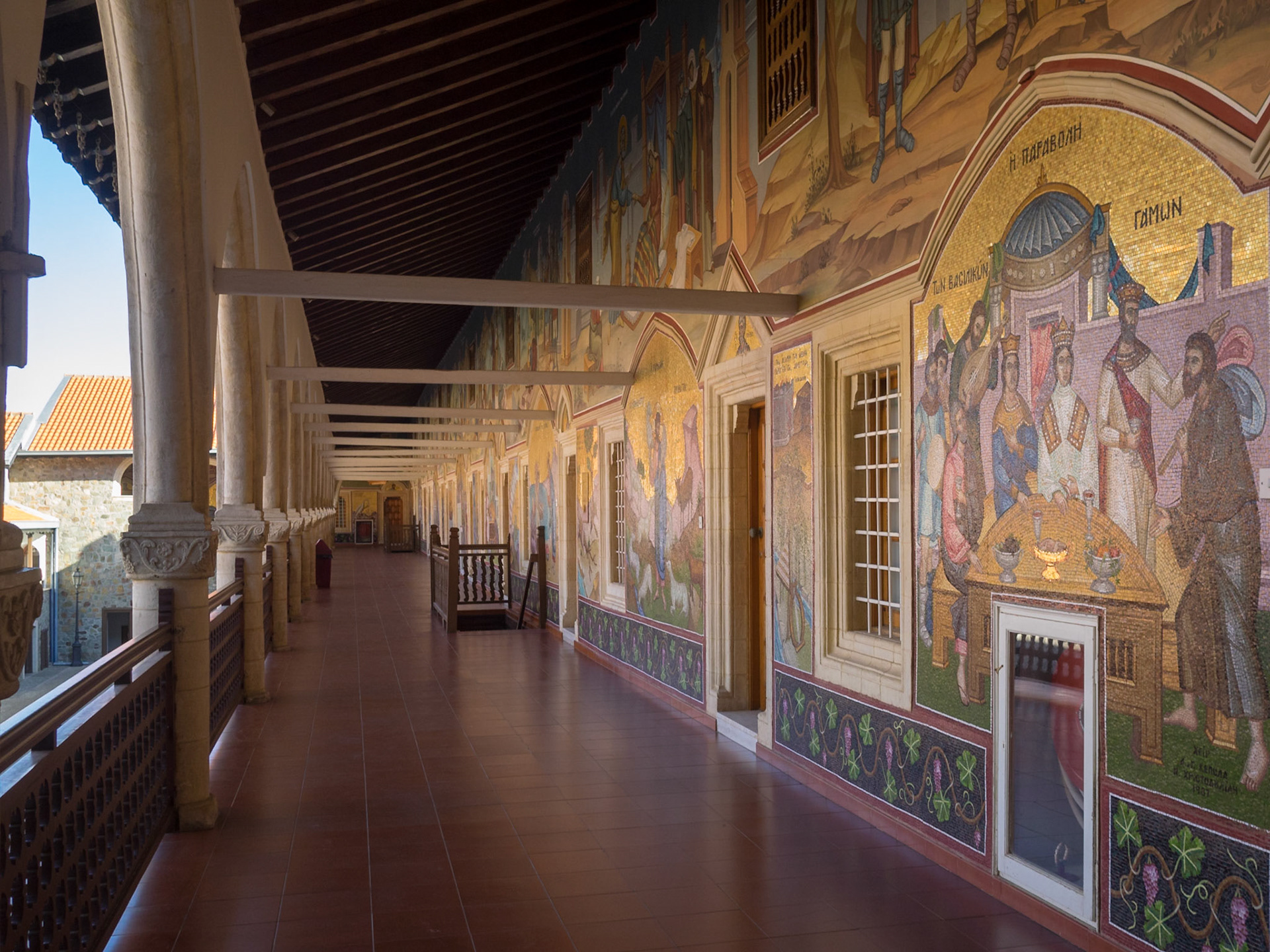 Kykkos Monastery fresco painted corridor walls