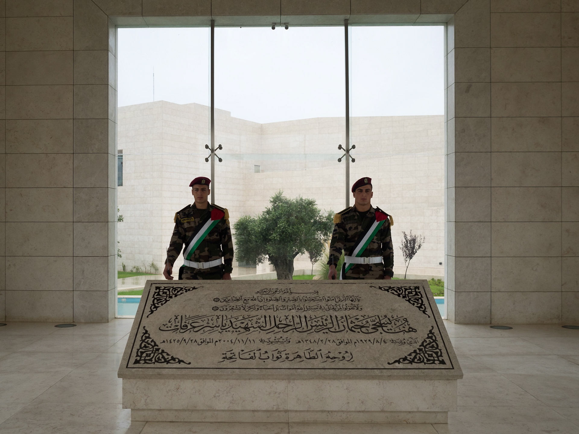 Palestinian guards by Yasser Arafat tomb