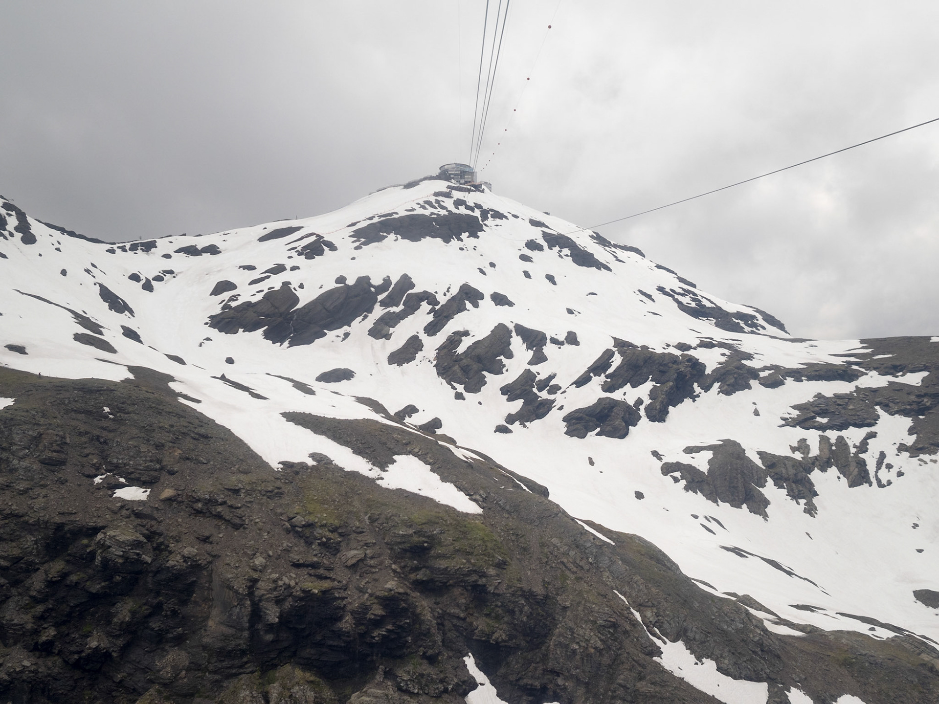 Cable car view up to Schilthorn in the Bernese Alps