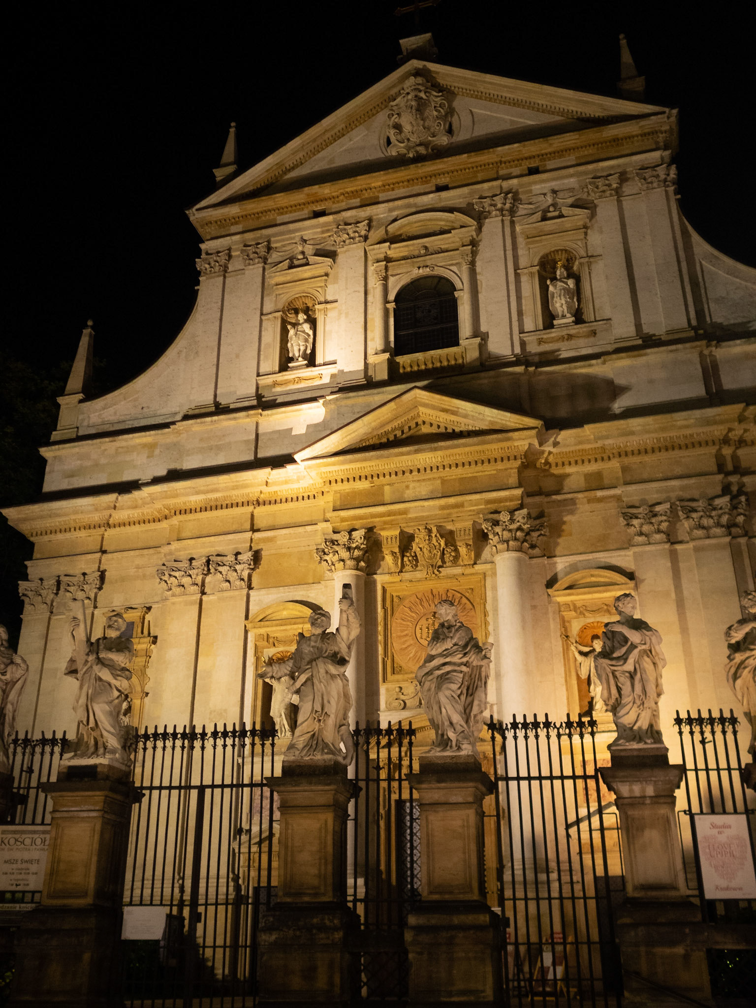 Night shot of Saint's Peter and Paul Church facade, Krakow