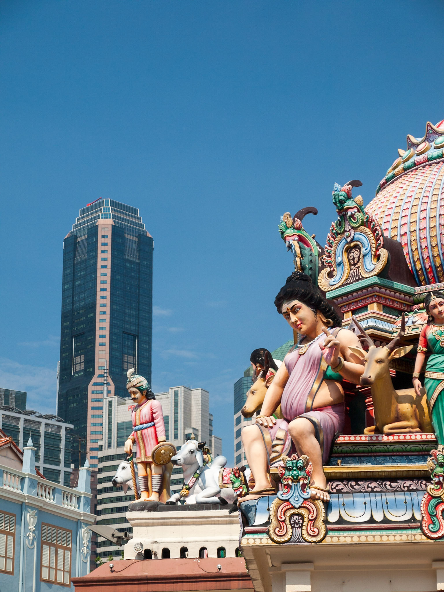 Colorful god's sculpture in Sri Mariamman Temple