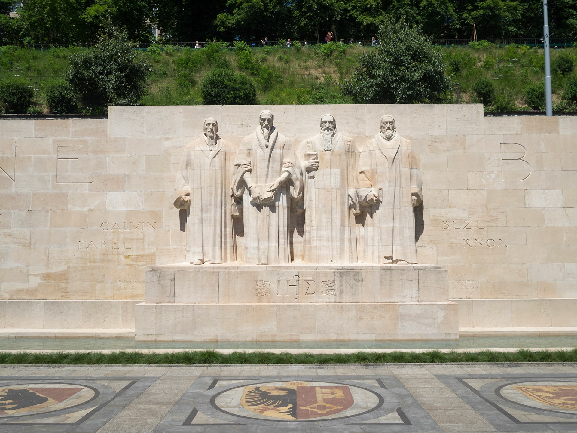 William Farel, John Calvin, Theodore Beza, and John Knox at the center of the Reformation Wall, Geneva