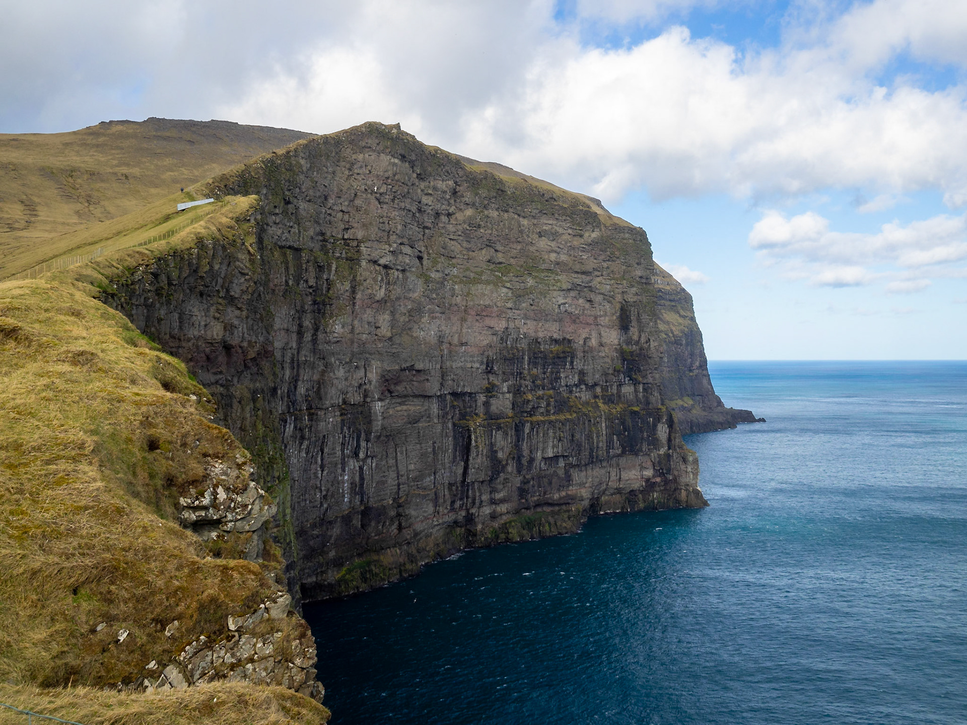 Fjallið muntain behind the sea cliffs by Gjógv