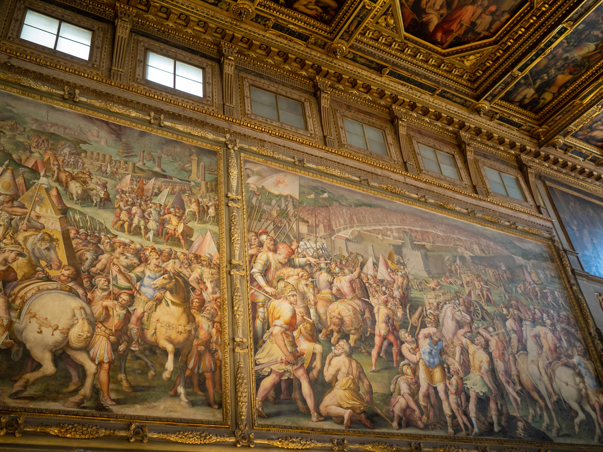 Pisa attacked by Florence troops, paintings in the Salone dei Cinquecento, Palazzo Vecchio, Florence