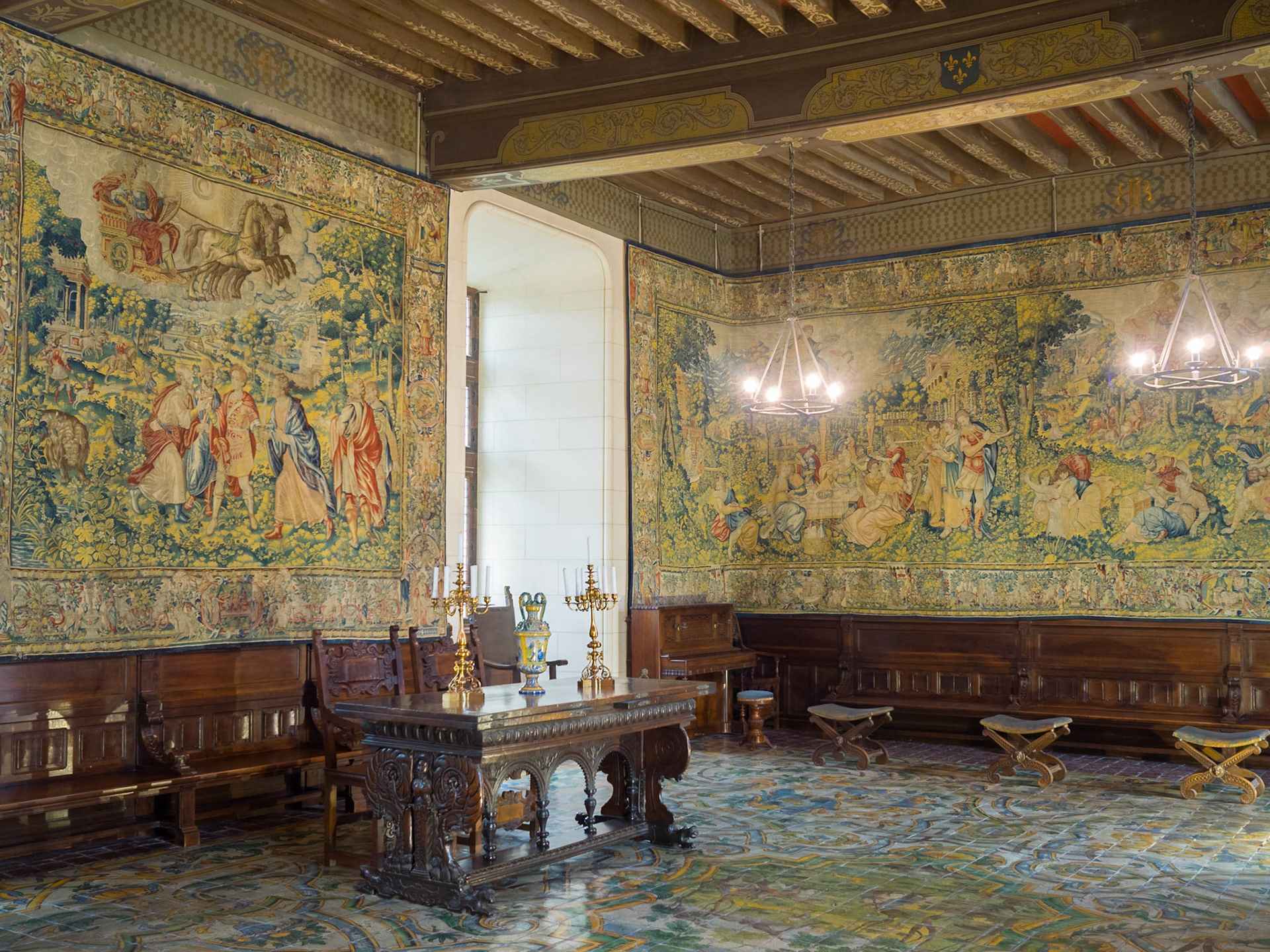 Domain of Chaumont-sur-Loire tapestry room with tile covered floor