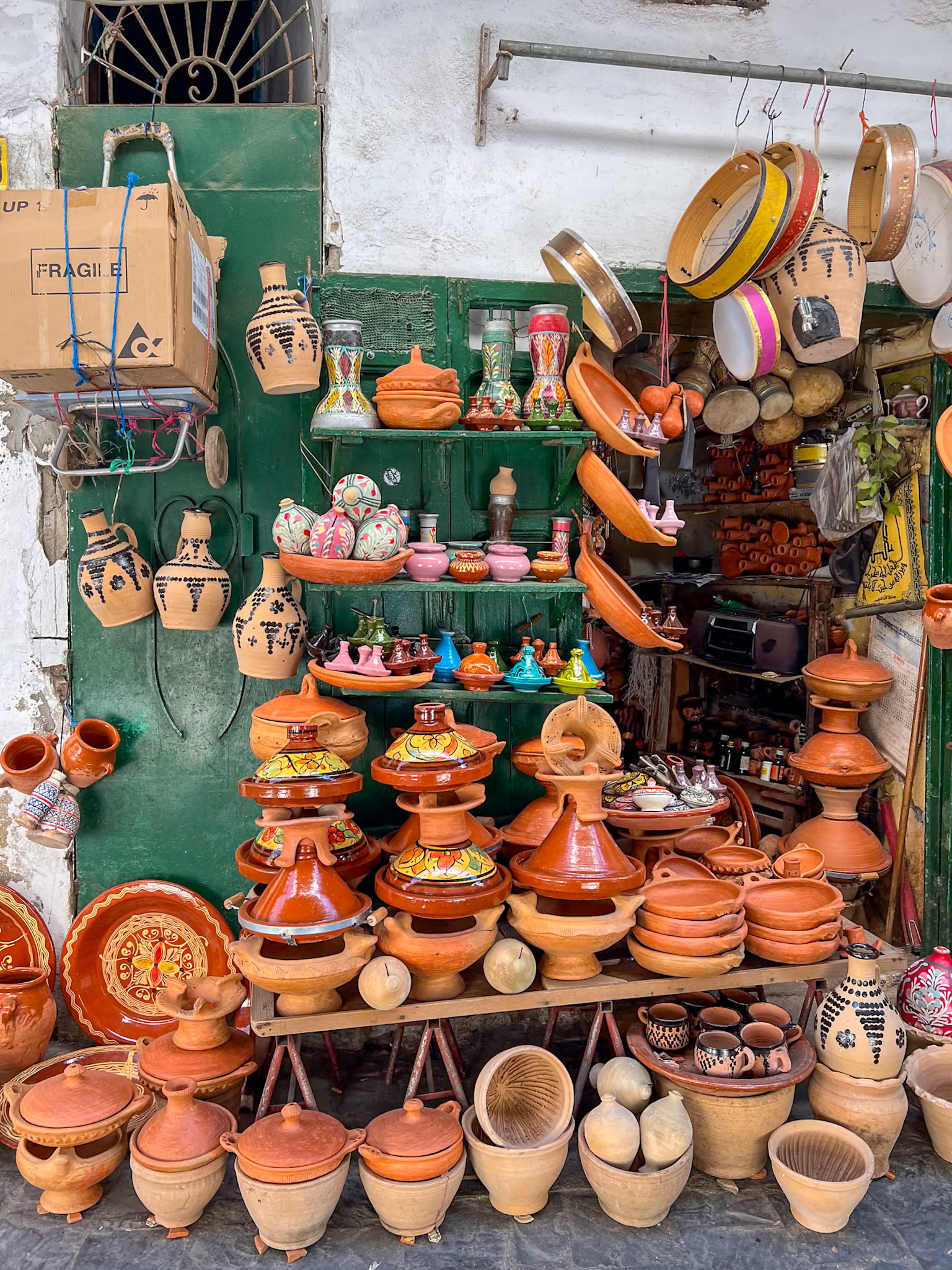 Tajine and other ceramic utensils for sale in Tetouan medina
