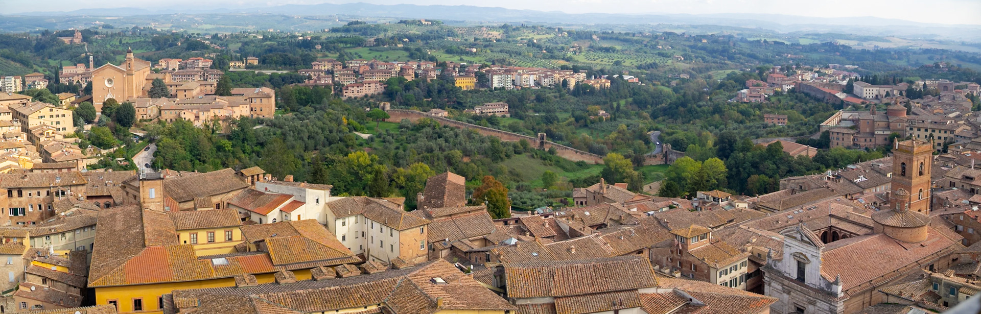 Siena roofs and the countryside panorama from the top of Torre del Mangia