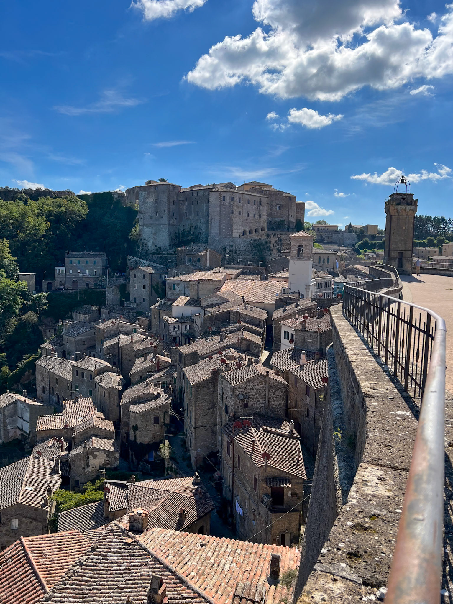 Orsini Fortress above Sorano stone houses seen from Masso Leopoldino viewpoint
