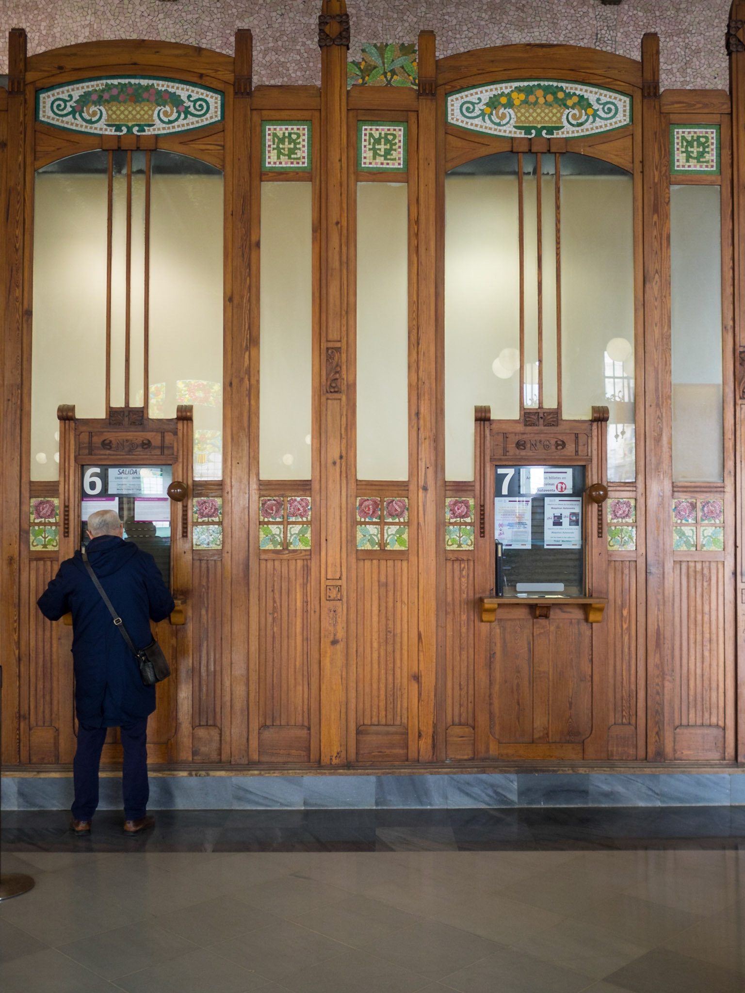 Main hall and ticket booths of Valencia Nord train station