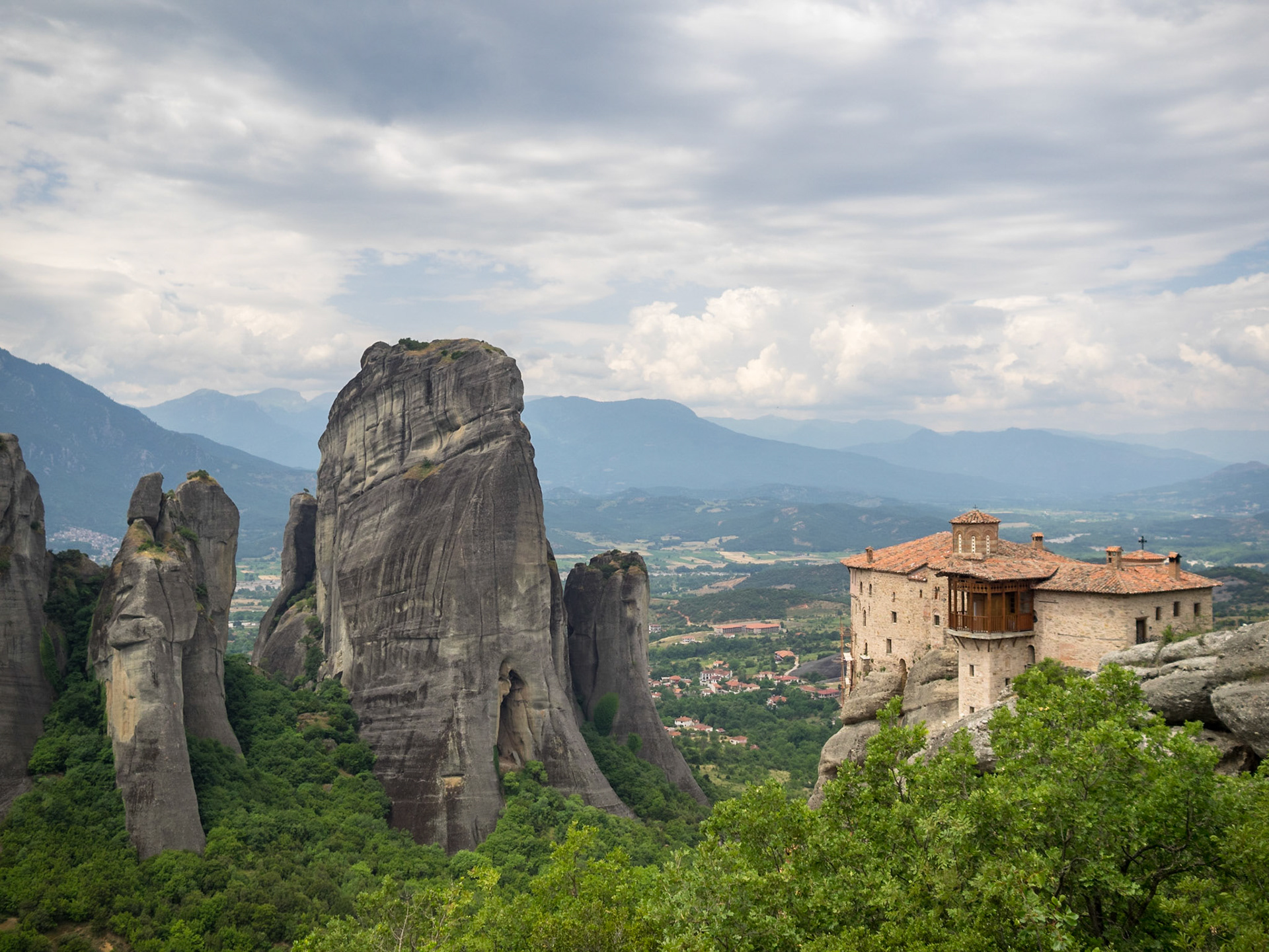 Moni Agias Varvaras Rousanou monastery between Meteora landscape