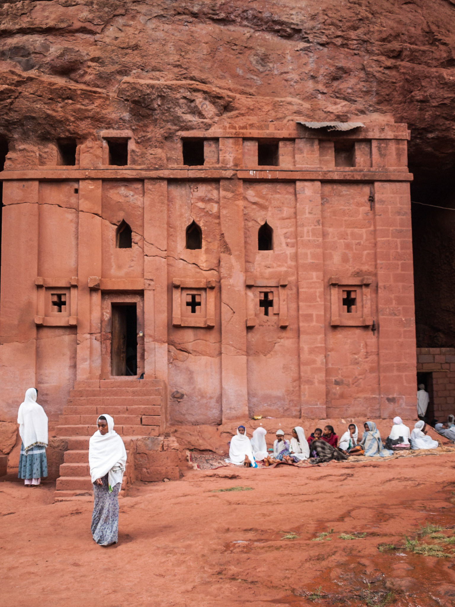 Pilgrims outside Bet Abba Libanos church in Lalibela