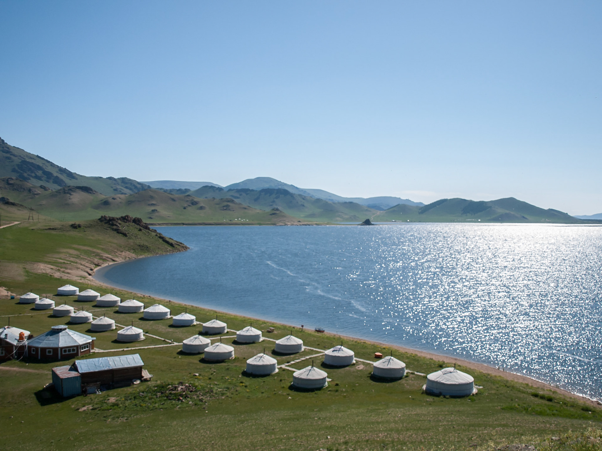 Maikhan Tolgoi Ger camp on the shore of Terkhiin Tsagaan Nuur or Great White Lake