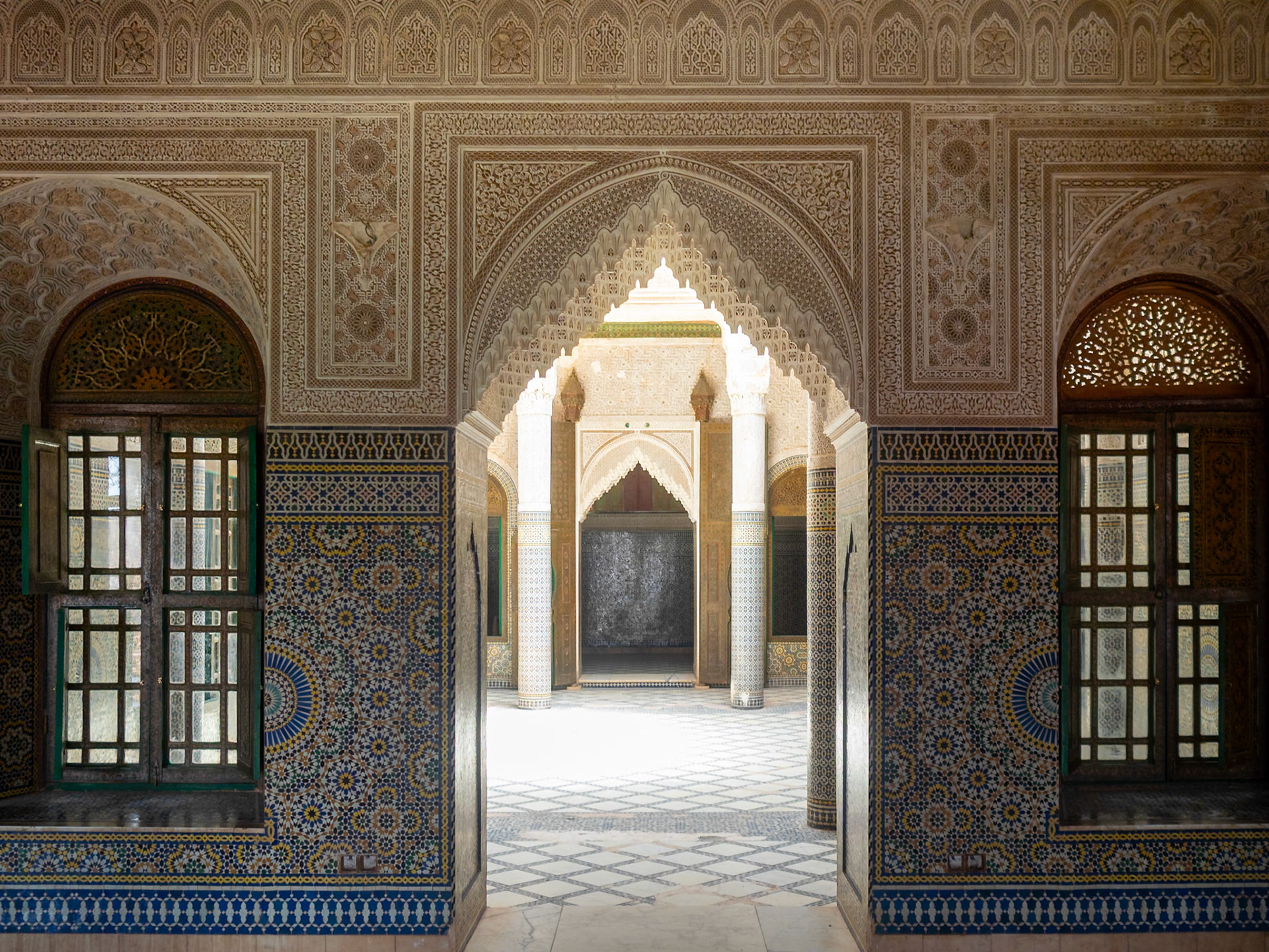 Telouet Kasbah courtyard seen from a room, Morocco