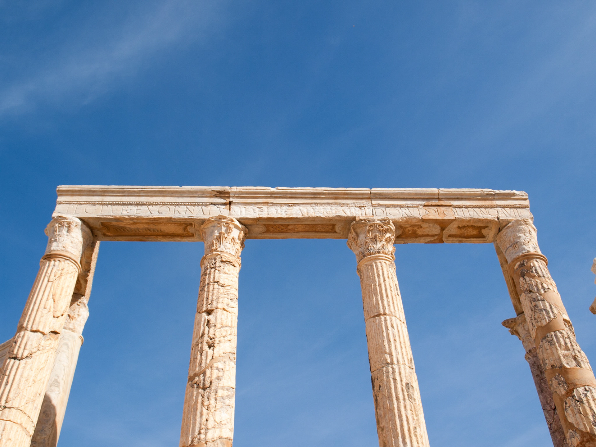 Leptis Magna theater ruins near the Mediterranean sea