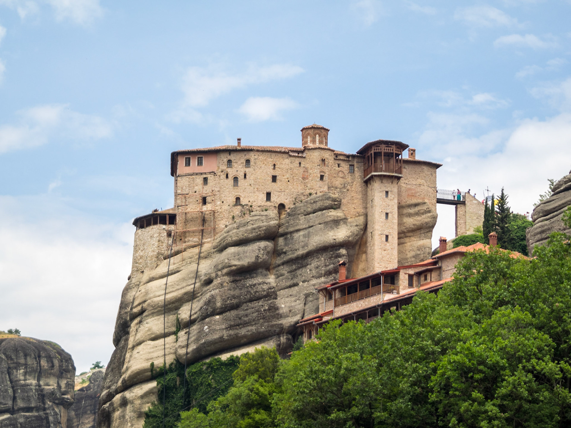 Moni Agias Varvaras Rousanou monastery seen from below the rock where it stands
