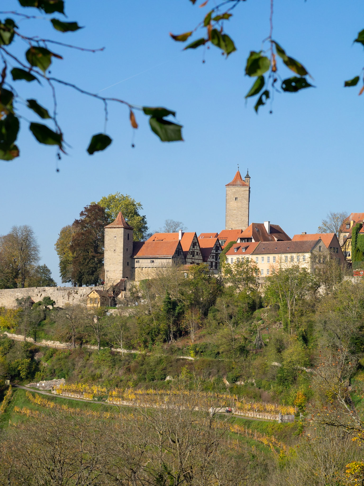 View of Rothenburg ob der Tauber skyline and city wall